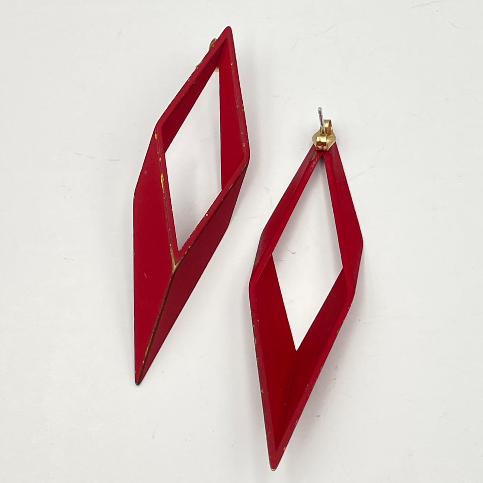 Vintage 80s Red Dangle Earrings Retro Statement Women's Classic Jewelry - Thumbnail 7