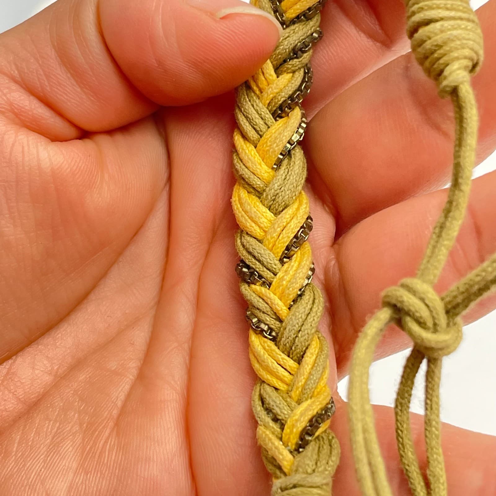 Vintage 90s Braided Cord Bracelet Metal Chain Boho Adjustable Fashion Jewelry - Thumbnail 7