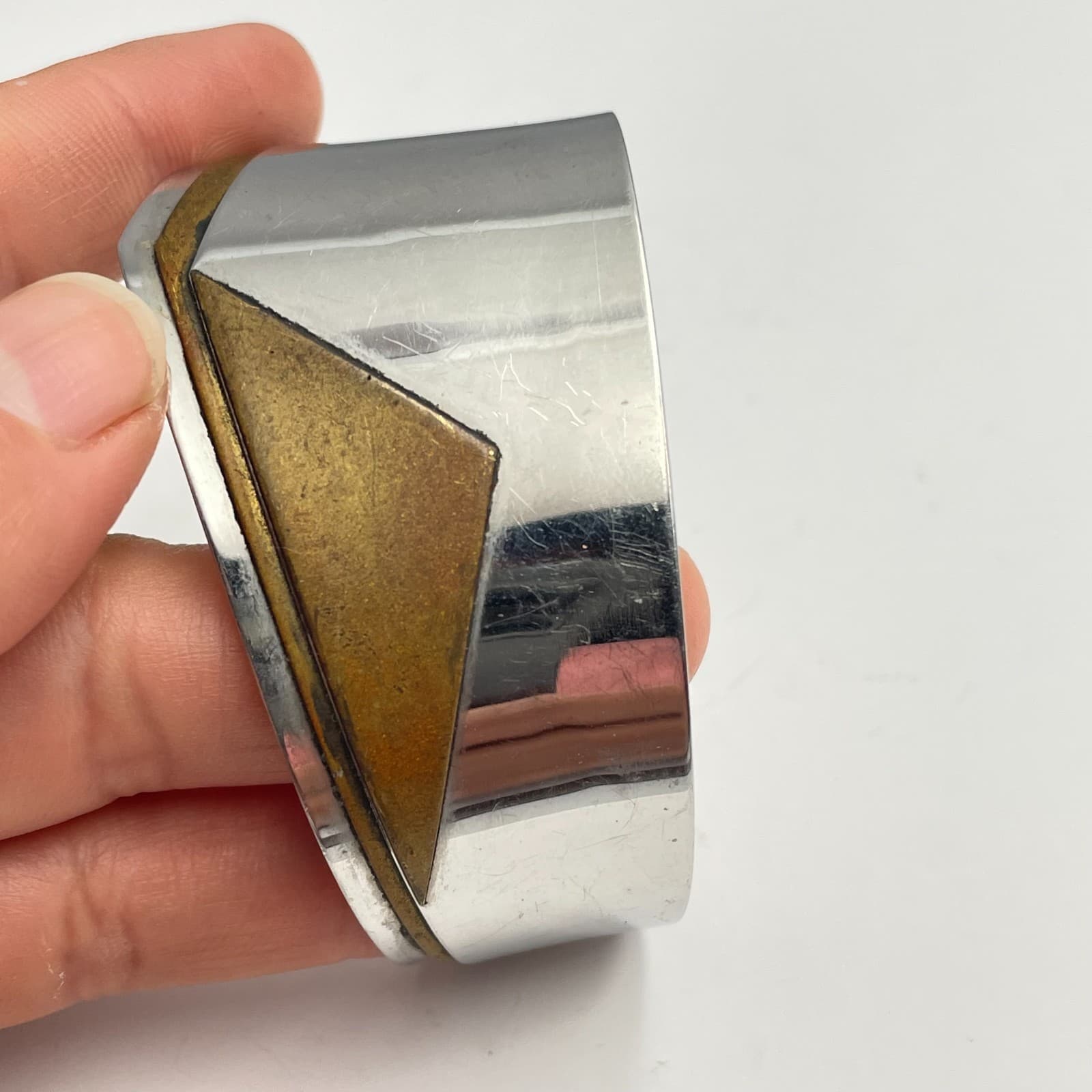Vintage 90s TARI Wide Metal Cuff Bracelet Geometric Modernist Fashion Jewelry - Thumbnail 6