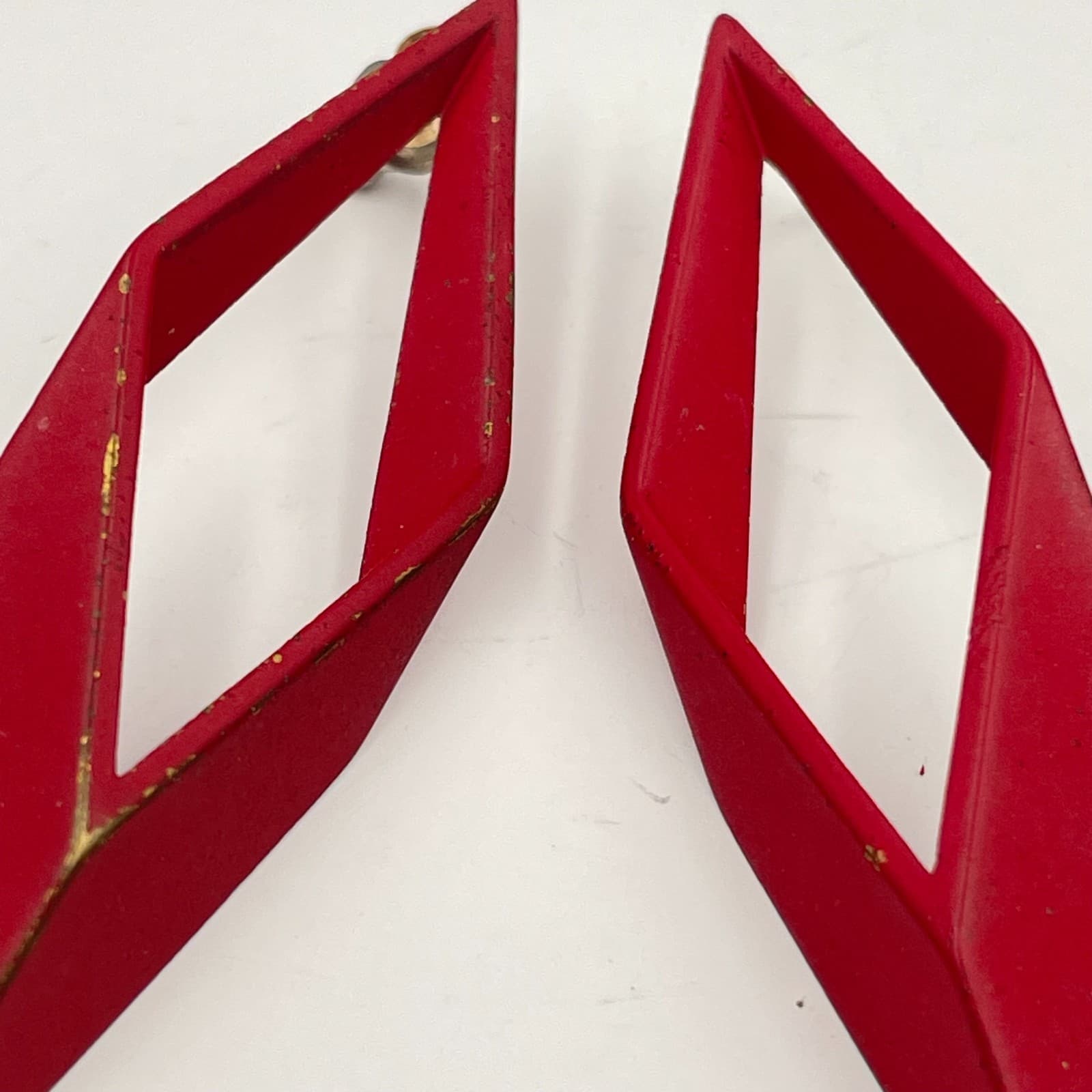 Vintage 80s Red Dangle Earrings Retro Statement Women's Classic Jewelry - Thumbnail 3