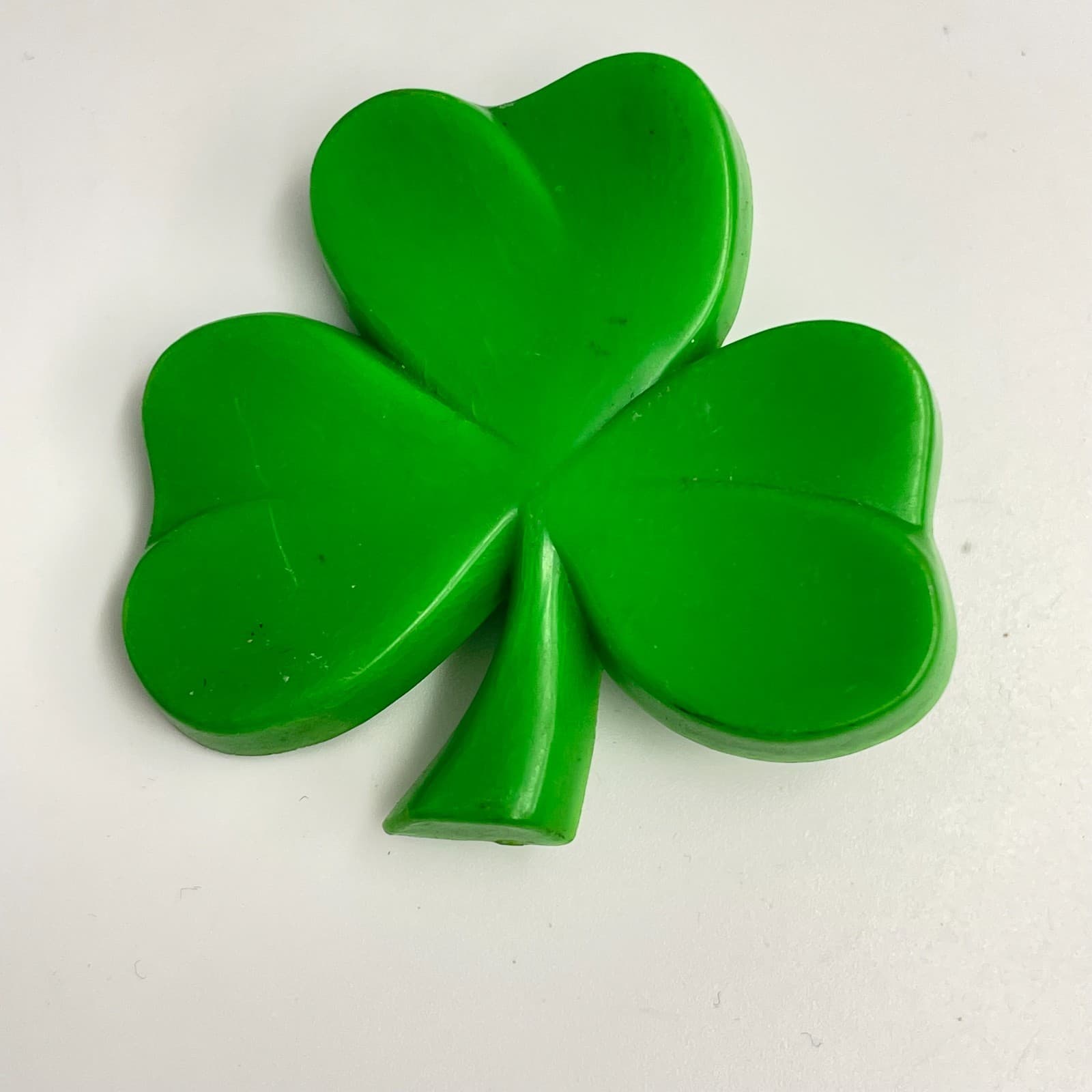 Vintage 80s Green Shamrock Brooch Pin Lucky Clover St. Patrick's Day Jewelry - Image 1