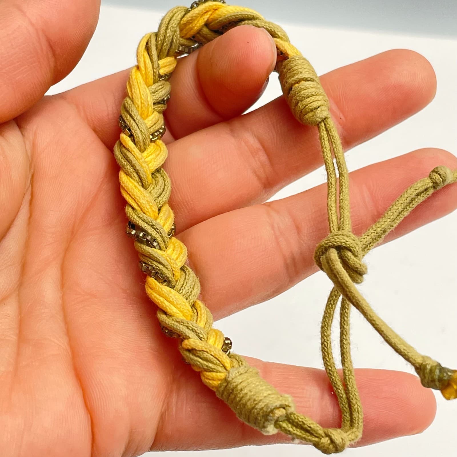 Vintage 90s Braided Cord Bracelet Metal Chain Boho Adjustable Fashion Jewelry - Thumbnail 6