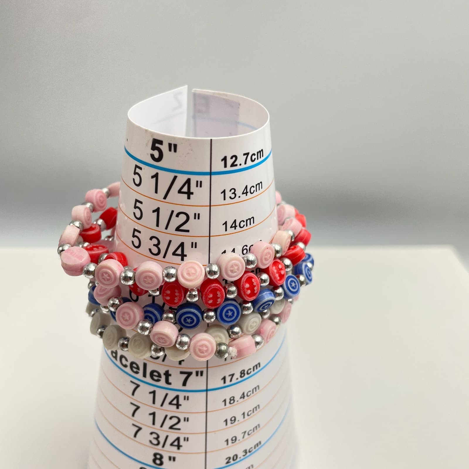 Vintage 80s Patriotic Beaded Stretch Bracelets Red White Blue Star Heart Jewelry - Thumbnail 10