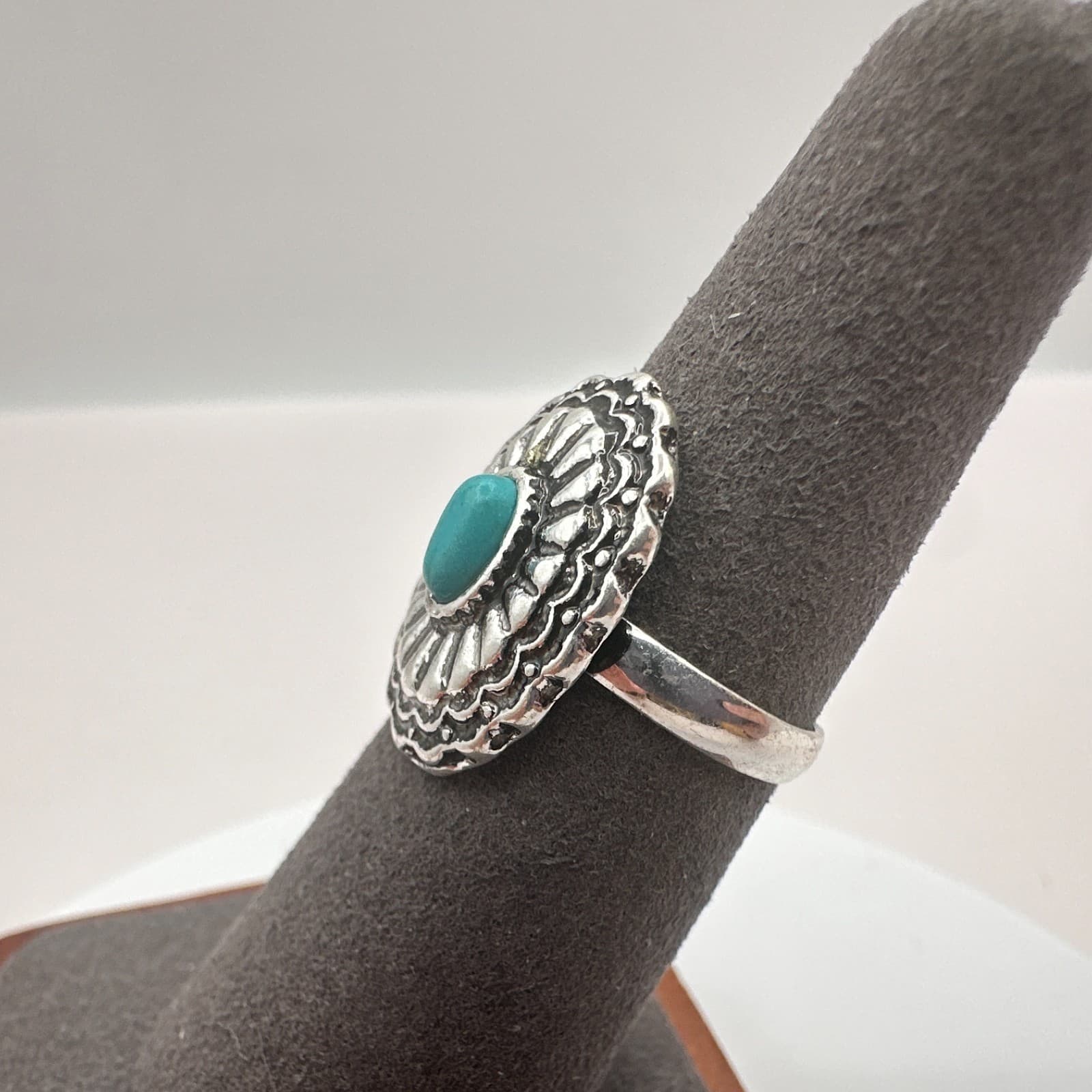 Vintage Y2K Silver Tone Oval Turquoise Ring Statement Women's Classic Jewelry - Thumbnail 4