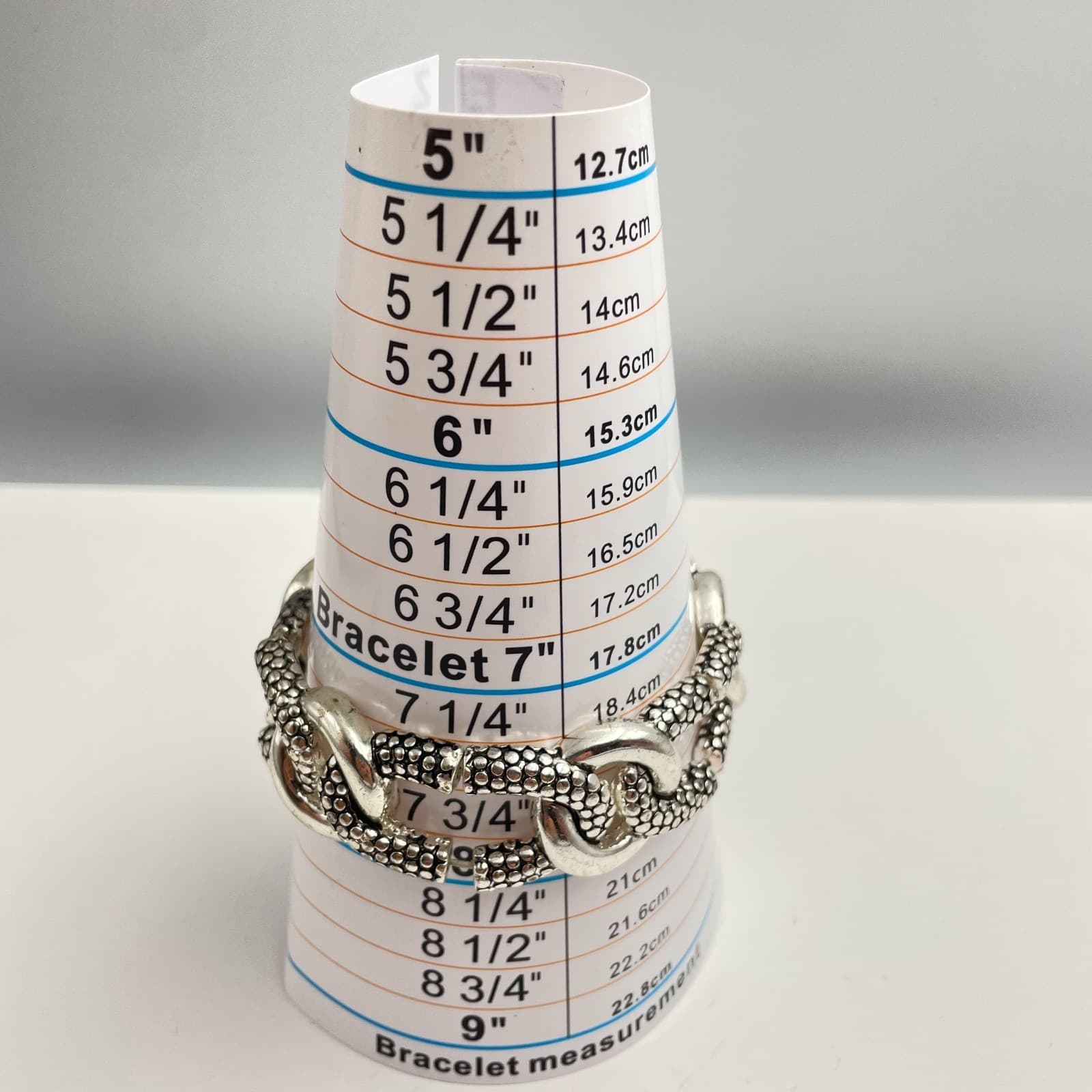 Vintage 80s Silver Tone Pebbled Textured Oval Link Bracelet Statement Jewelry - Thumbnail 7