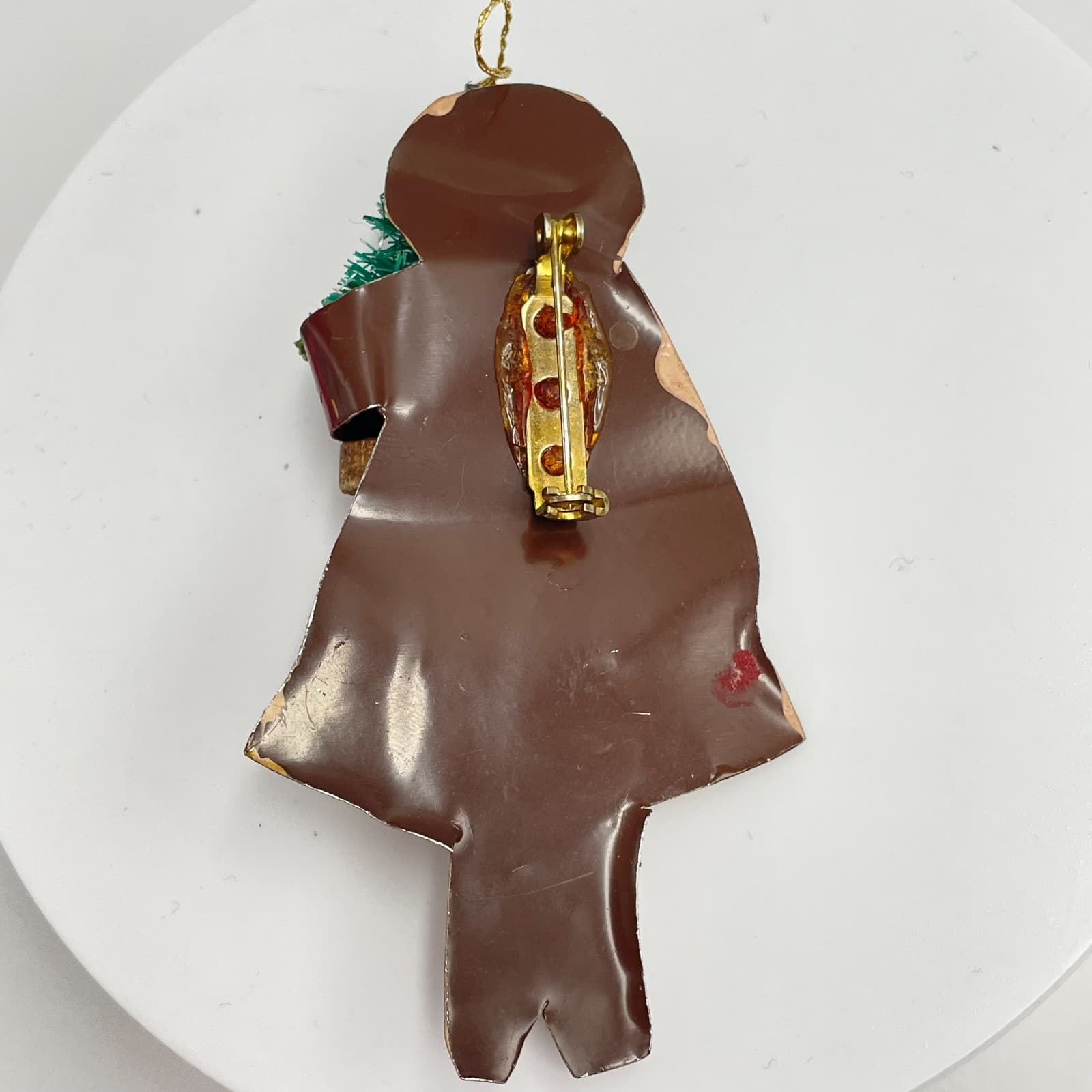Vintage 90s Bottle Brush Tree Painted Girl Holiday Decor Brooch Pin Jewelry - Thumbnail 7