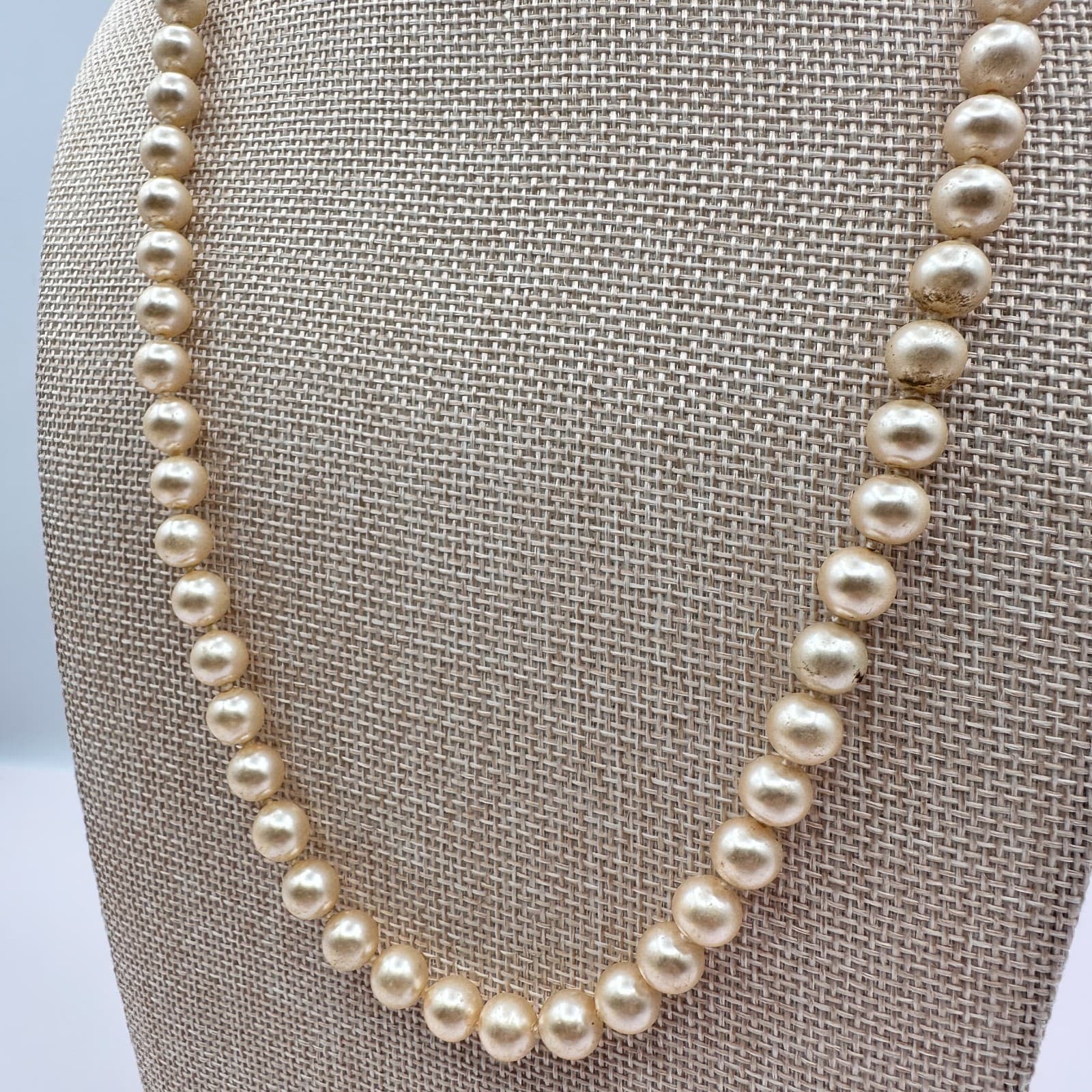 Vintage 90s Gold Tone Faux Pearl Knotted Strand Necklace Women's Classic Jewelry - Thumbnail 6