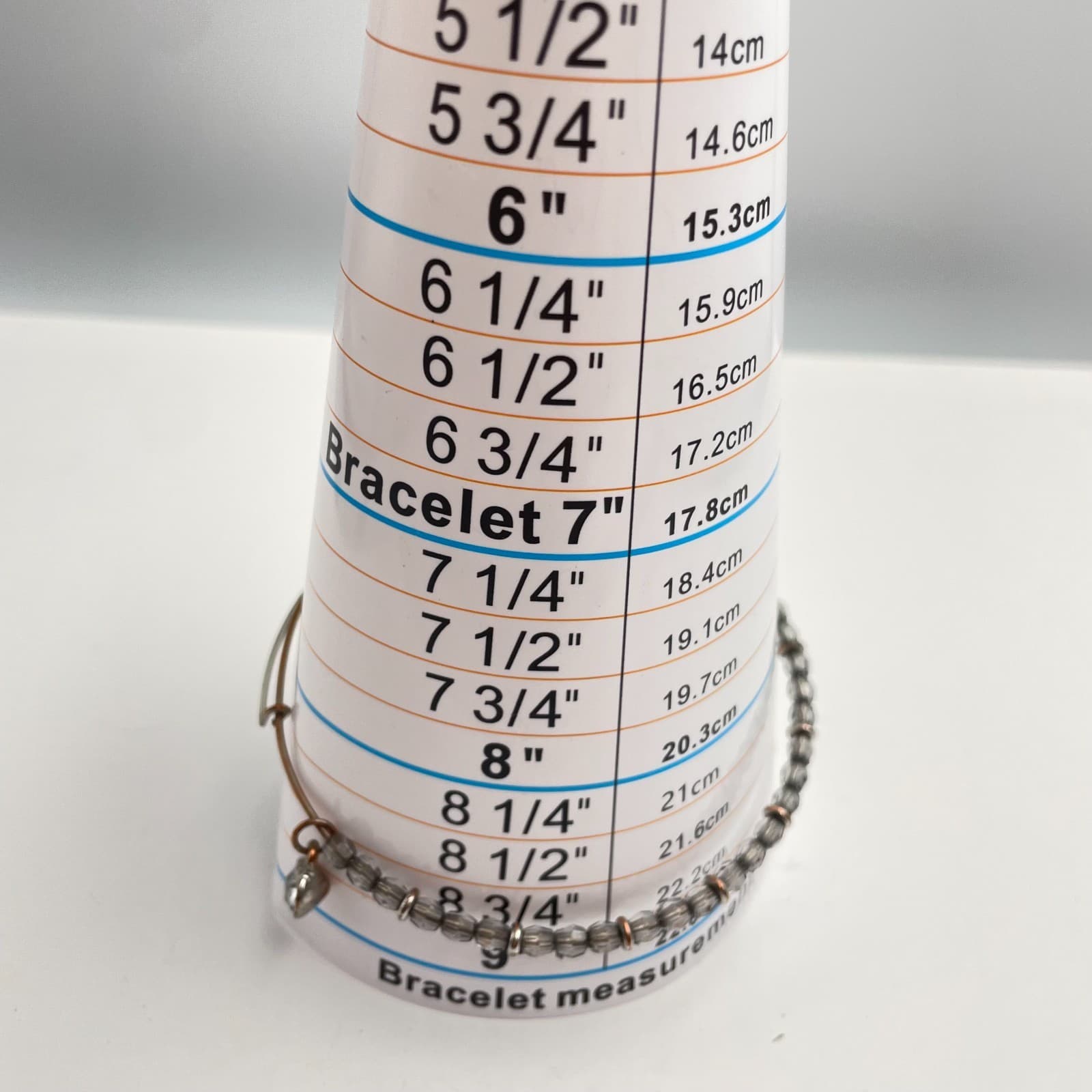 Vintage Y2K Silver Tone Bangle Bracelet Grey Glass Beaded Adjustable Jewelry - Thumbnail 7