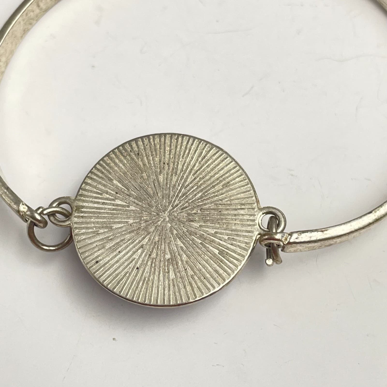 Vintage 90s Pentagram Star Bracelet Purple Glass Silver Tone Bangle Mystical - Thumbnail 6