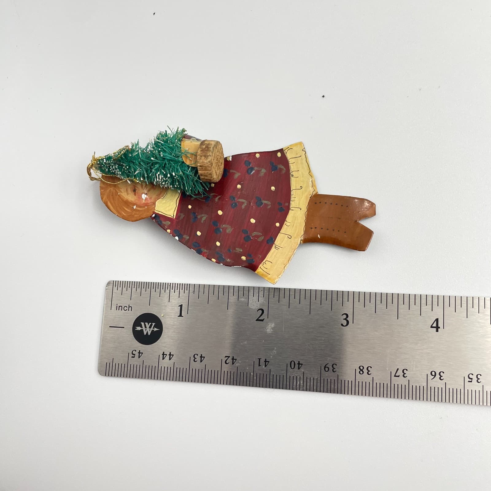 Vintage 90s Bottle Brush Tree Painted Girl Holiday Decor Brooch Pin Jewelry - Thumbnail 9