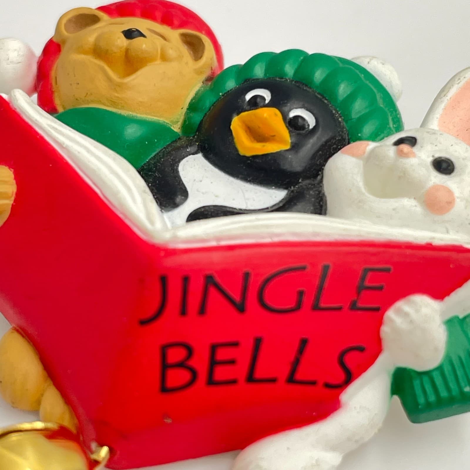 Vintage 90s Hallmark Christmas Jingle Bells Bear Penguin Bunny Book Brooch Pin - Thumbnail 5
