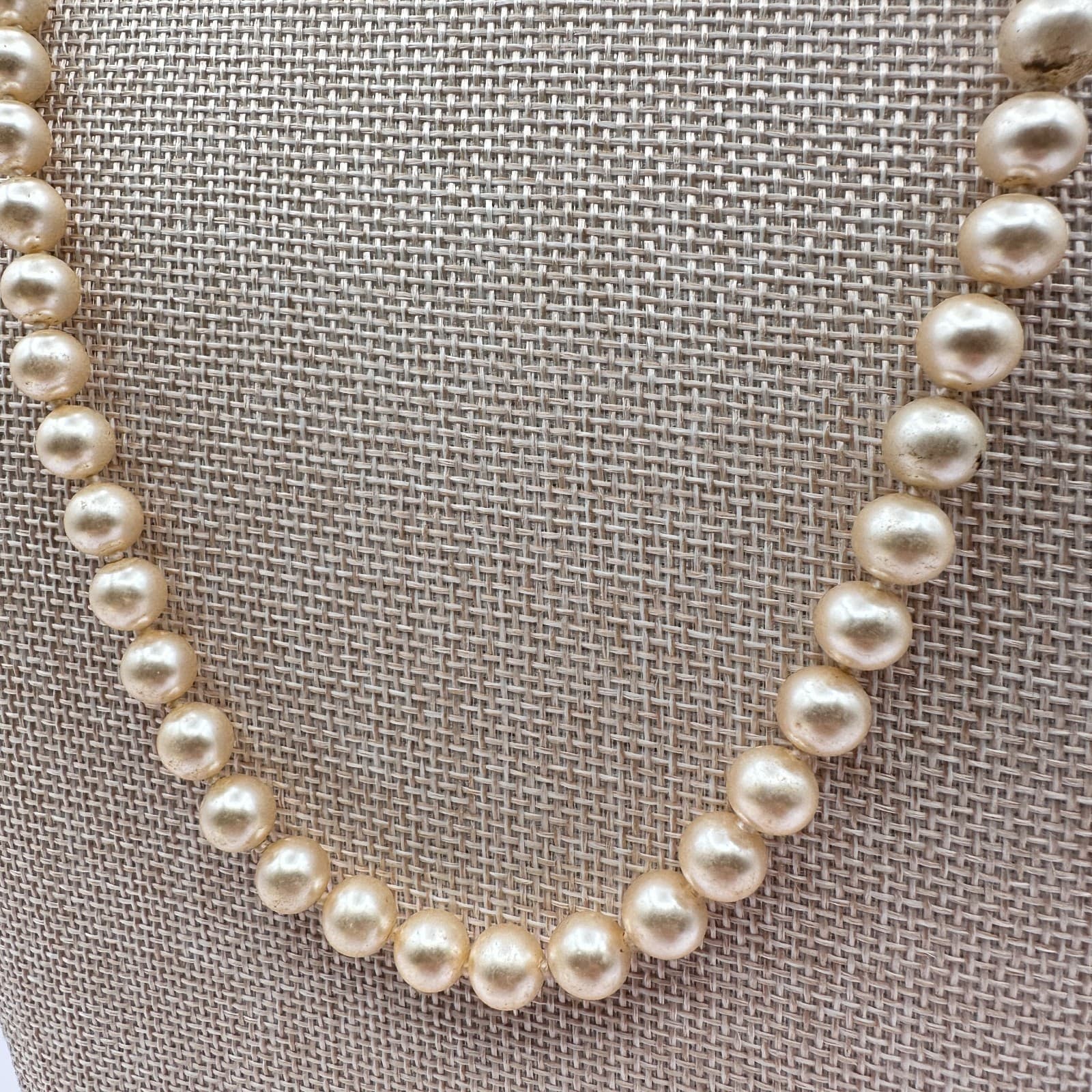 Vintage 90s Gold Tone Faux Pearl Knotted Strand Necklace Women's Classic Jewelry - Thumbnail 5