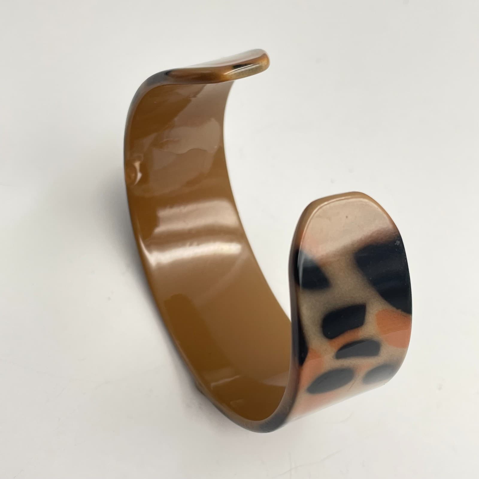 Vintage 80s Tortoise Acrylic Cuff Bracelet Brown Leopard Print Bangle Jewelry - Thumbnail 3