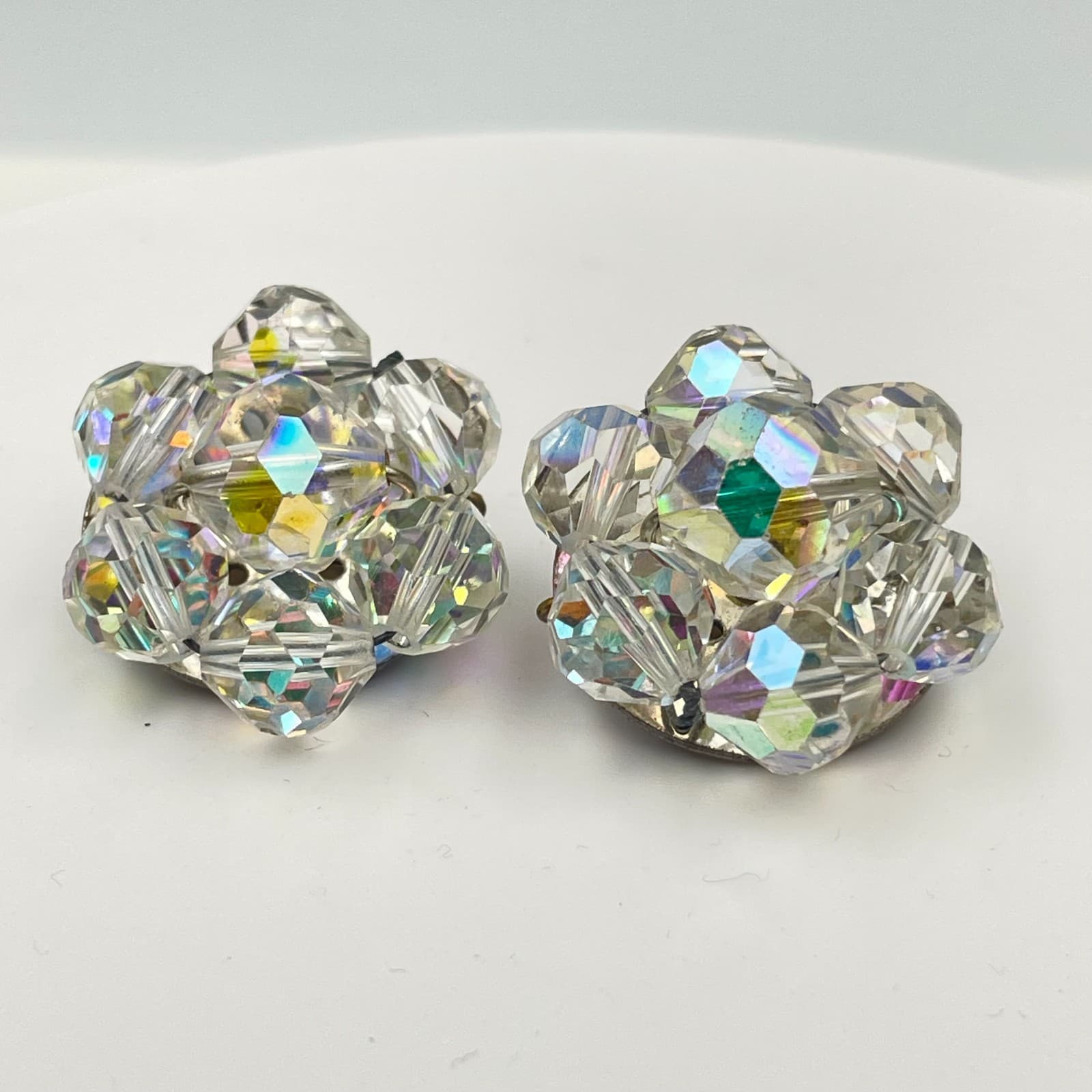 Vintage 80s Aurora Borealis Earrings Boho Statement Women's Classic Jewelry - Thumbnail 2