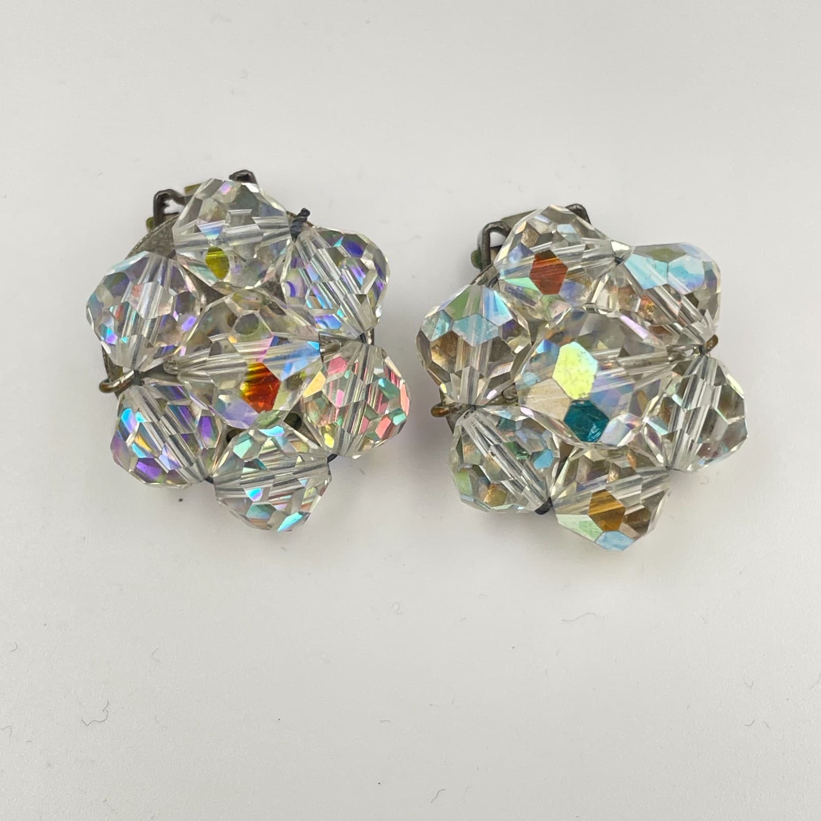 Vintage 80s Aurora Borealis Earrings Boho Statement Women's Classic Jewelry - Image 1