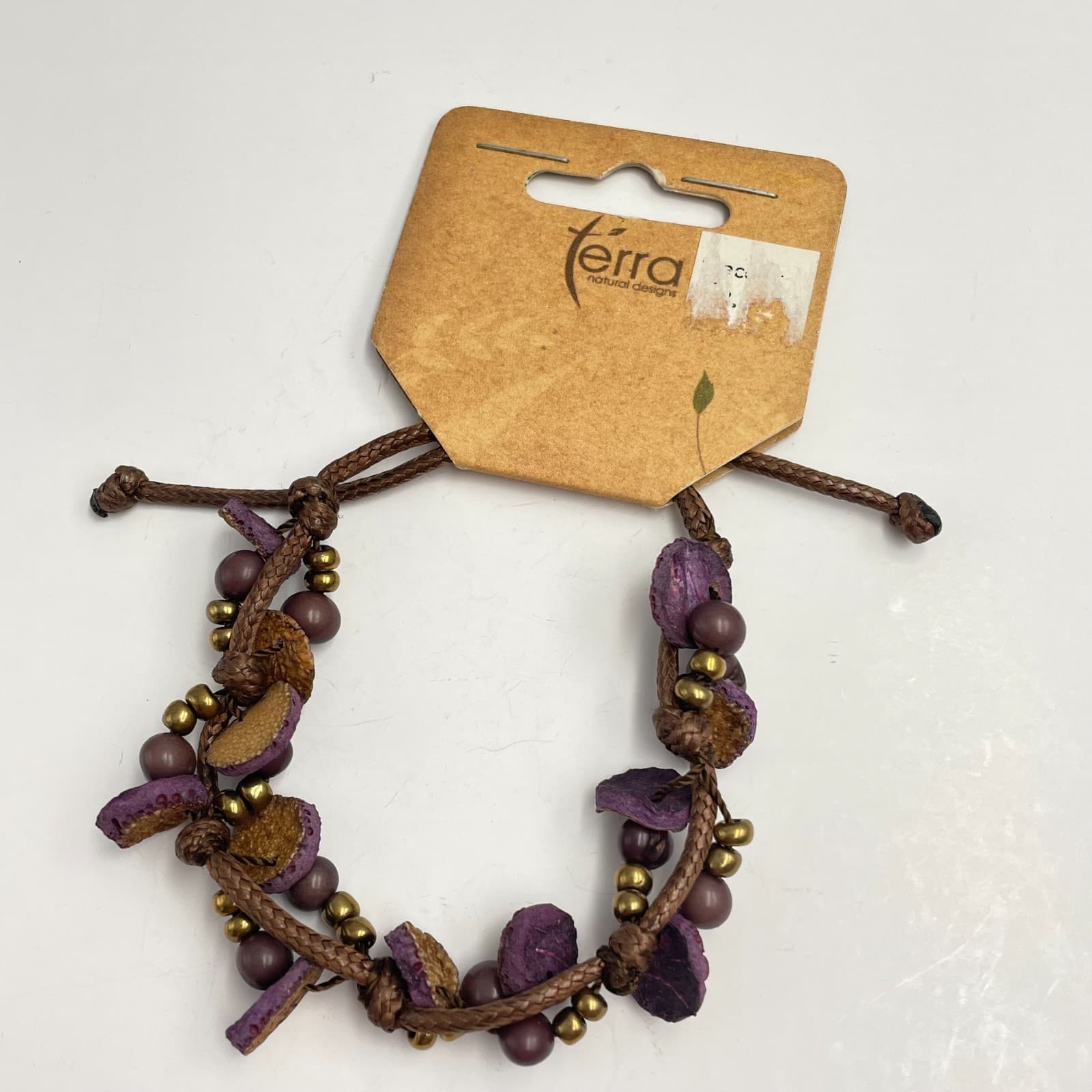 Vintage 90s Terra Natural Seeds Amazon Rainforest Bracelet Brown Cord Jewelry - Thumbnail 2