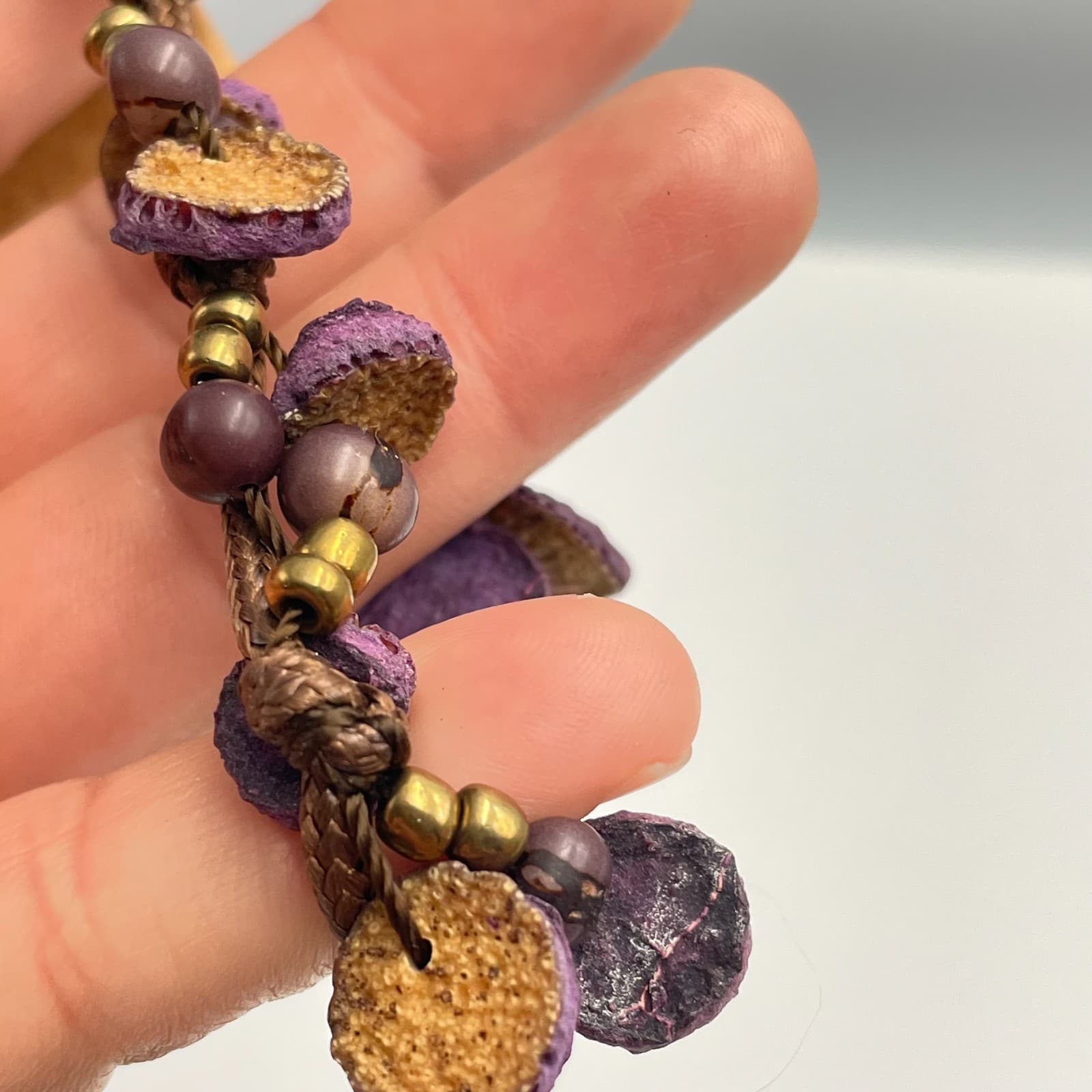 Vintage 90s Terra Natural Seeds Amazon Rainforest Bracelet Brown Cord Jewelry - Thumbnail 6