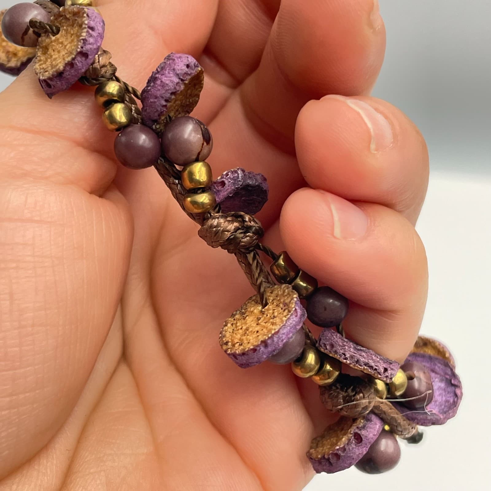 Vintage 90s Terra Natural Seeds Amazon Rainforest Bracelet Brown Cord Jewelry - Thumbnail 7