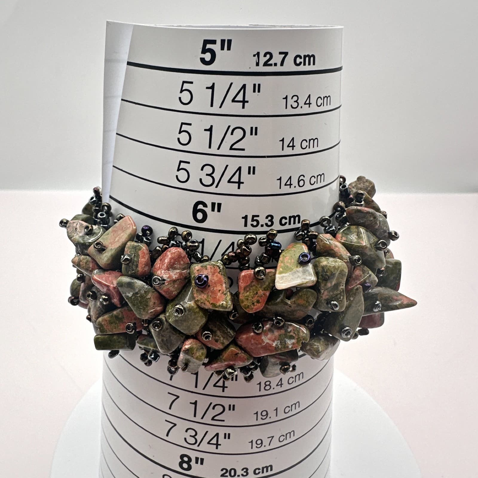 Vintage Y2K Unakite Jasper Seed Beaded Cuff Bracelet Women's Classic Jewelry - Thumbnail 7