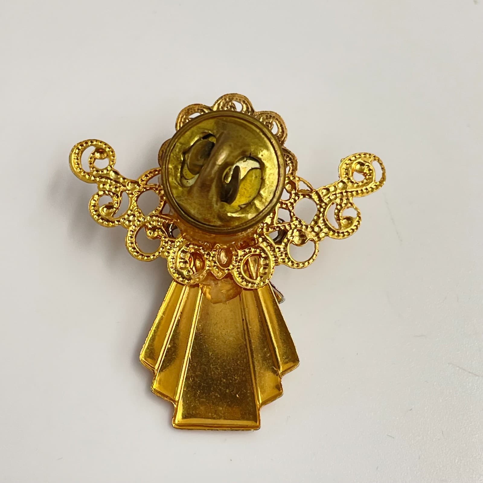 Vintage 90s Gold Tone Angel Faux Pearl Silver Bow Christmas Brooch Pin Jewelry - Thumbnail 6