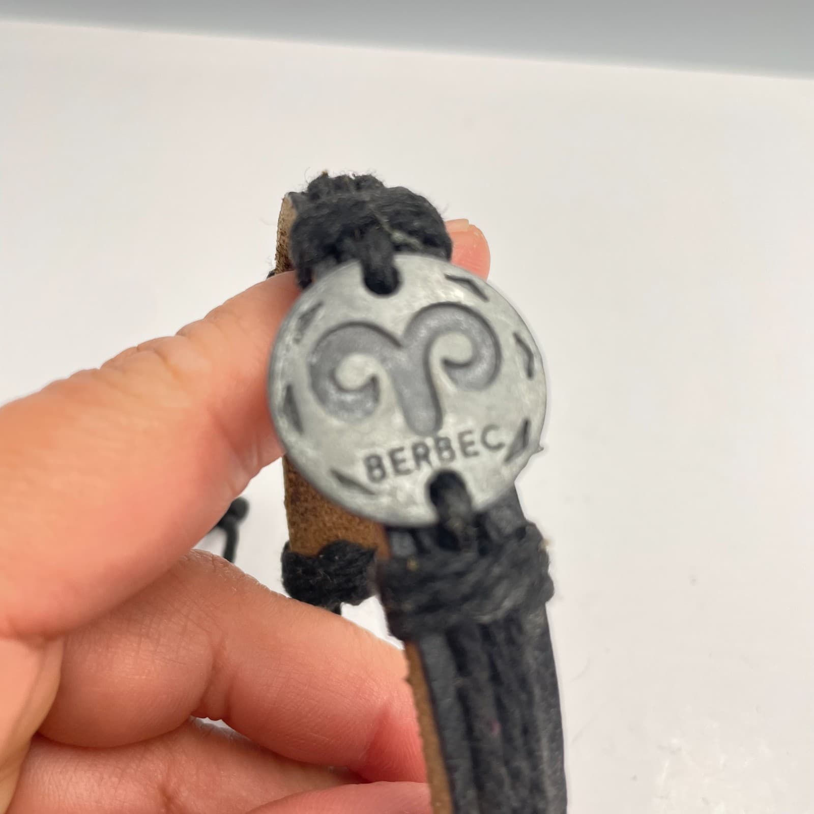 Vintage 90s Berbec Aries Zodiac Bracelet Black Leather Boho Fashion Jewelry - Thumbnail 2