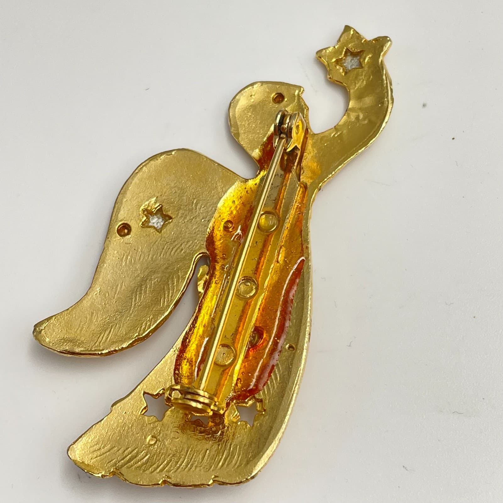 Vintage 90s Gold Tone Angel Brooch Pin Faux Pearl Rhinestone Fashion Jewelry - Thumbnail 6