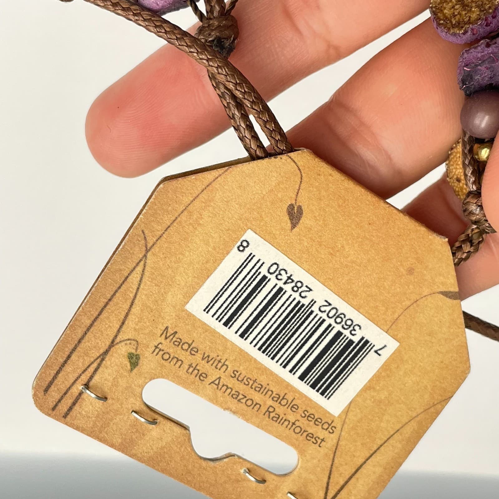 Vintage 90s Terra Natural Seeds Amazon Rainforest Bracelet Brown Cord Jewelry - Thumbnail 5