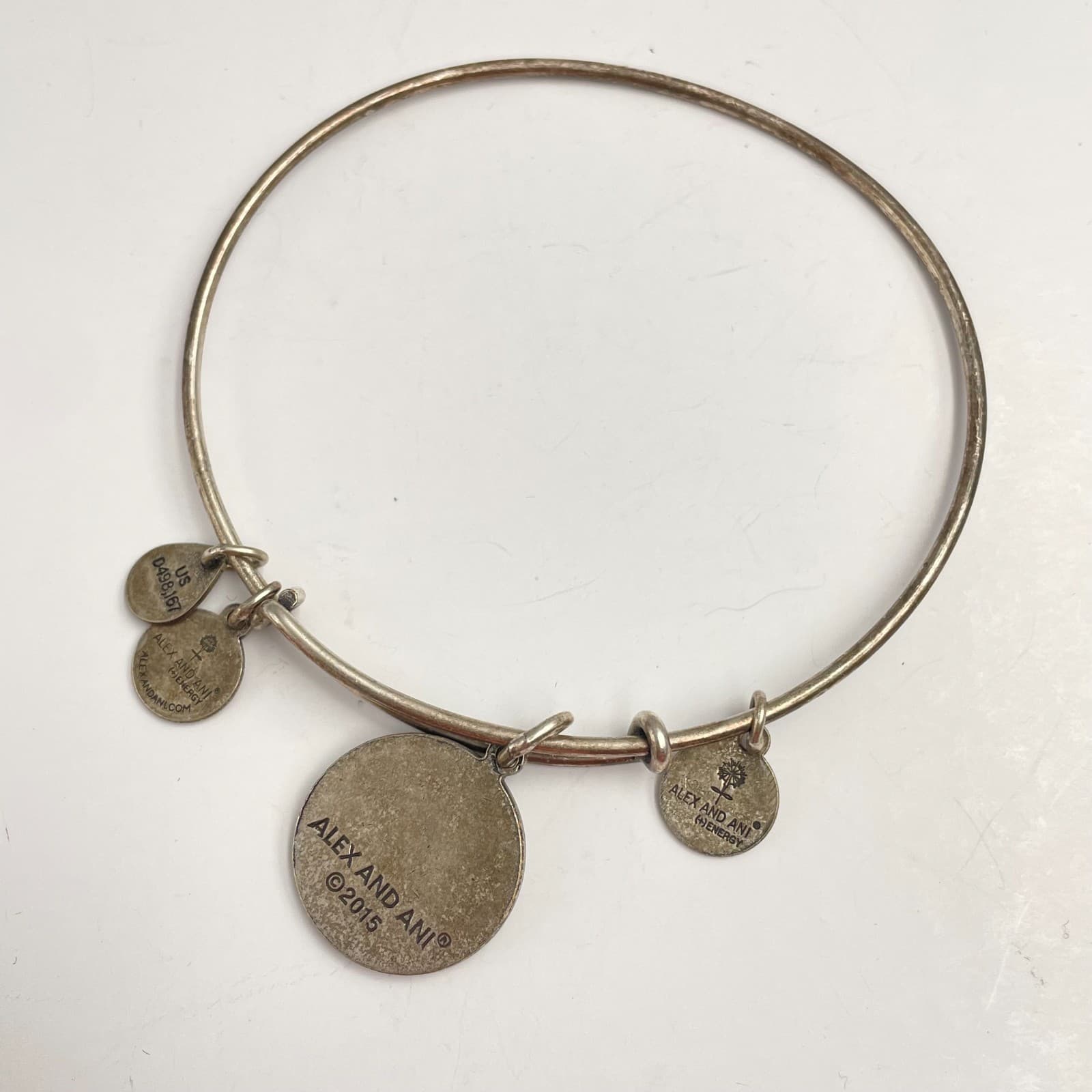 Vintage 70s Initial A Charm Bangle Bracelet Silver Tone Adjustable Retro Jewelry - Thumbnail 2