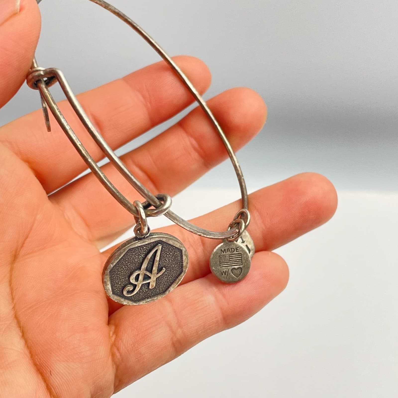 Vintage 70s Initial A Charm Bangle Bracelet Silver Tone Adjustable Retro Jewelry - Thumbnail 4