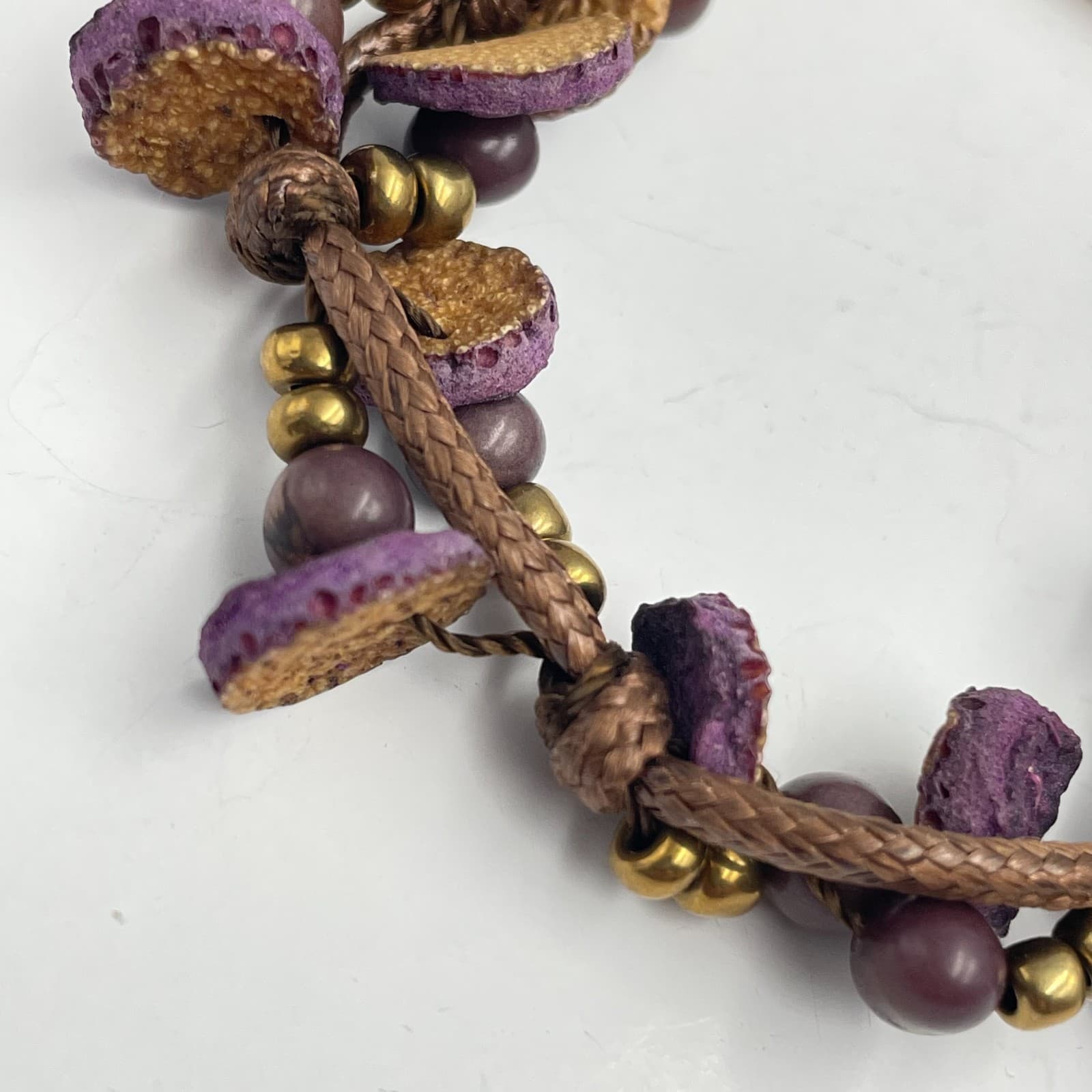 Vintage 90s Terra Natural Seeds Amazon Rainforest Bracelet Brown Cord Jewelry - Thumbnail 3