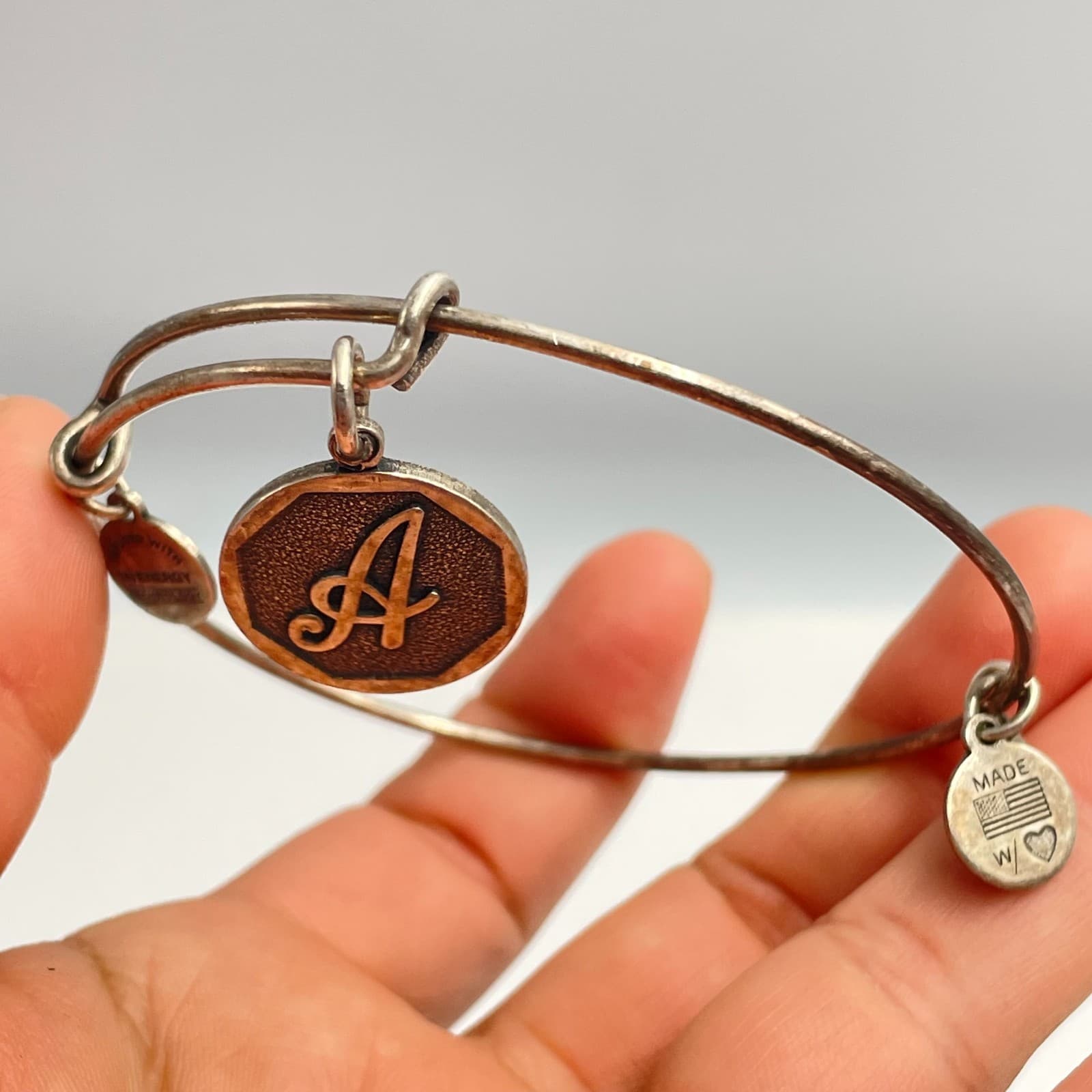 Vintage 70s Initial A Charm Bangle Bracelet Silver Tone Adjustable Retro Jewelry - Thumbnail 5