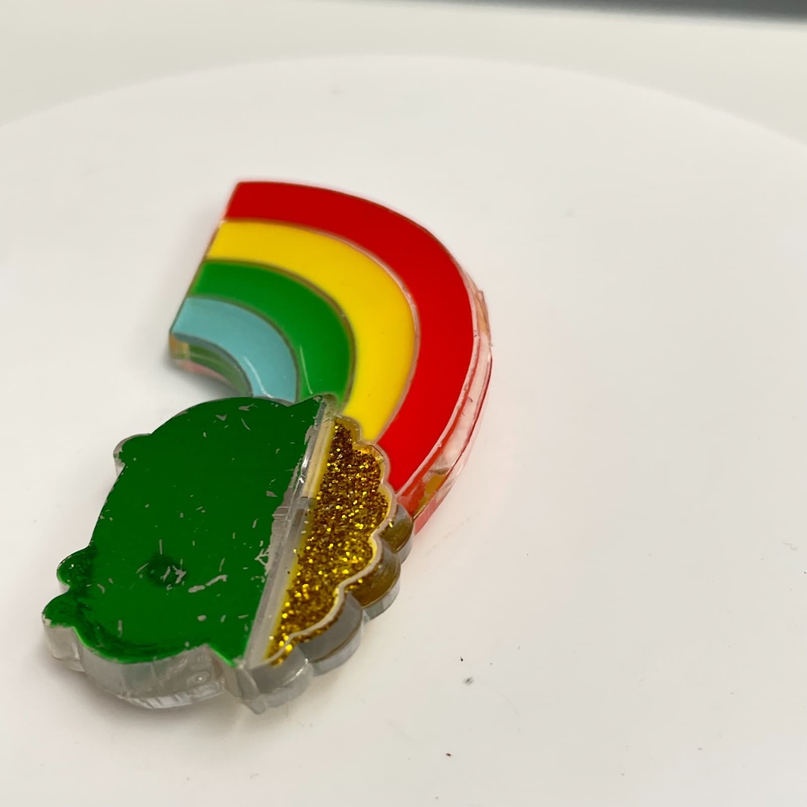 Vintage 80s Hallmark Rainbow Pot Glitter Gold Tone Pin Brooch St. Patrick’s Day - Thumbnail 3