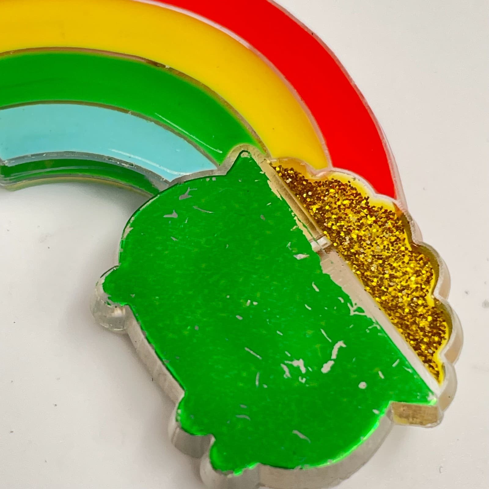 Vintage 80s Hallmark Rainbow Pot Glitter Gold Tone Pin Brooch St. Patrick’s Day - Thumbnail 4