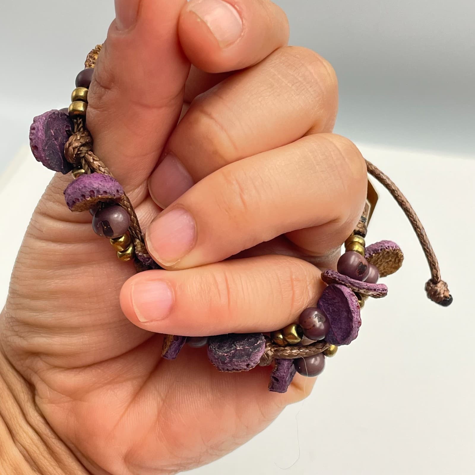 Vintage 90s Terra Natural Seeds Amazon Rainforest Bracelet Brown Cord Jewelry - Thumbnail 8