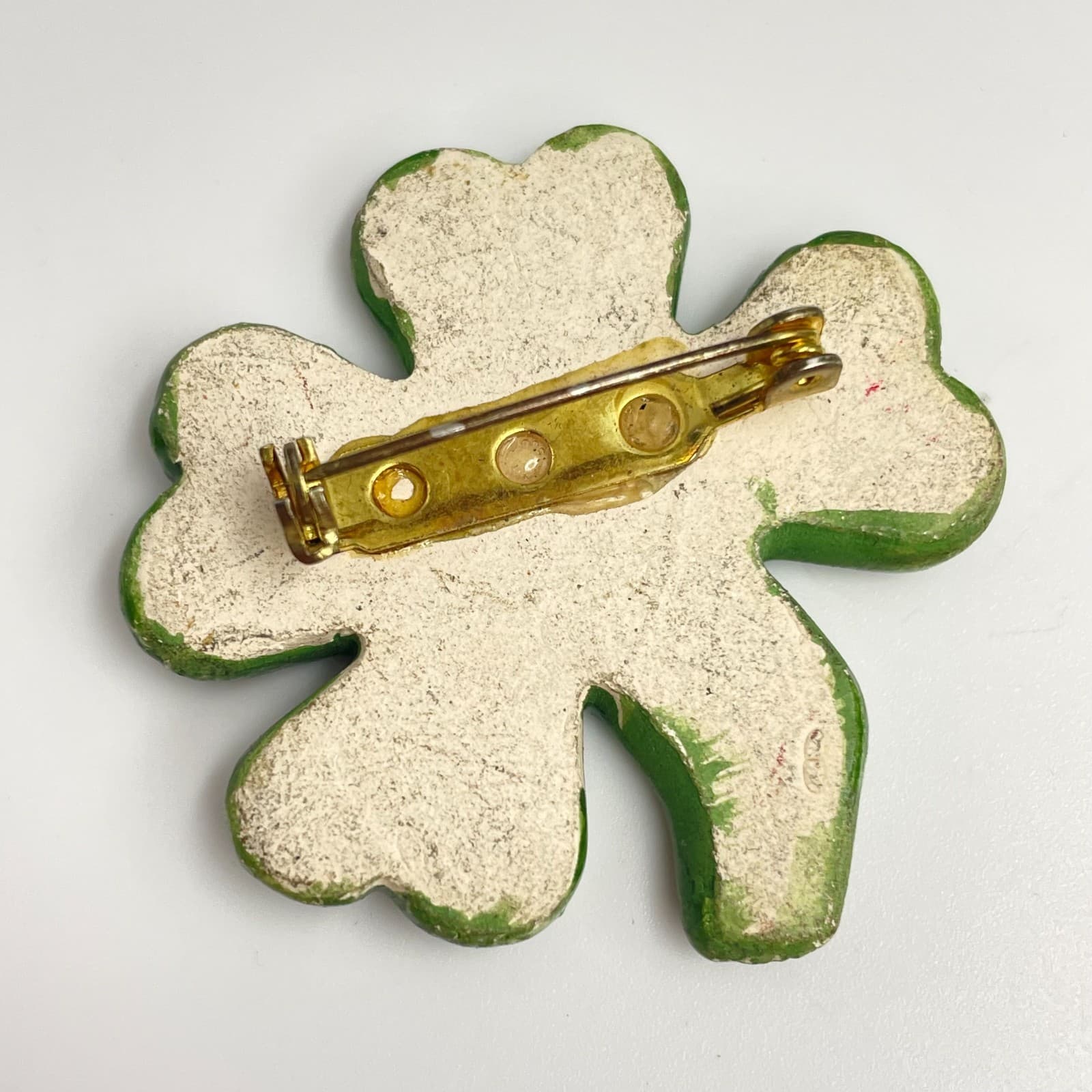 Vintage 90s Shamrock Brooch Pin Lucky Clover St. Patrick's Day Fashion Jewelry - Thumbnail 5