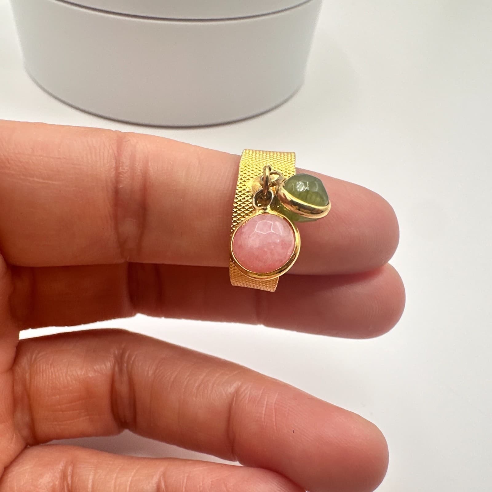 Vintage Y2K Gold Tone Stone Charm Mesh Band Ring Women's Classic Fashion Jewelry - Thumbnail 6