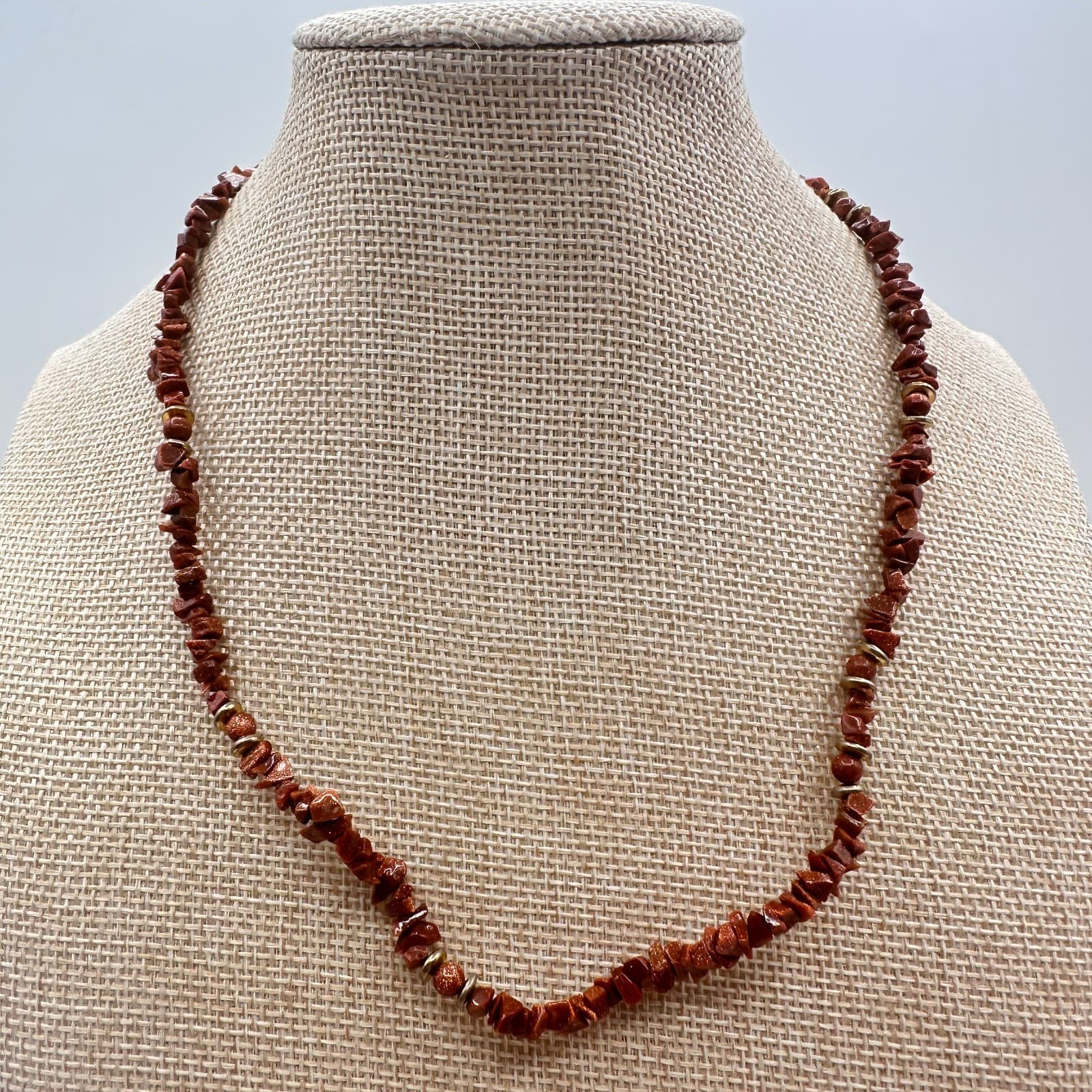 VTG Y2K Gold Tone Brown Chip Beaded Statement Necklace Women's Classic Jewelry - Thumbnail 6