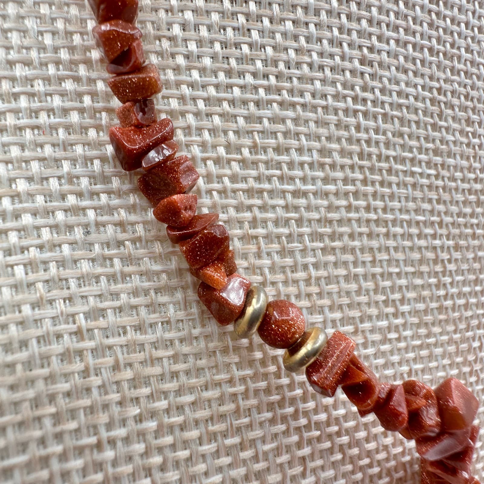 VTG Y2K Gold Tone Brown Chip Beaded Statement Necklace Women's Classic Jewelry - Thumbnail 4