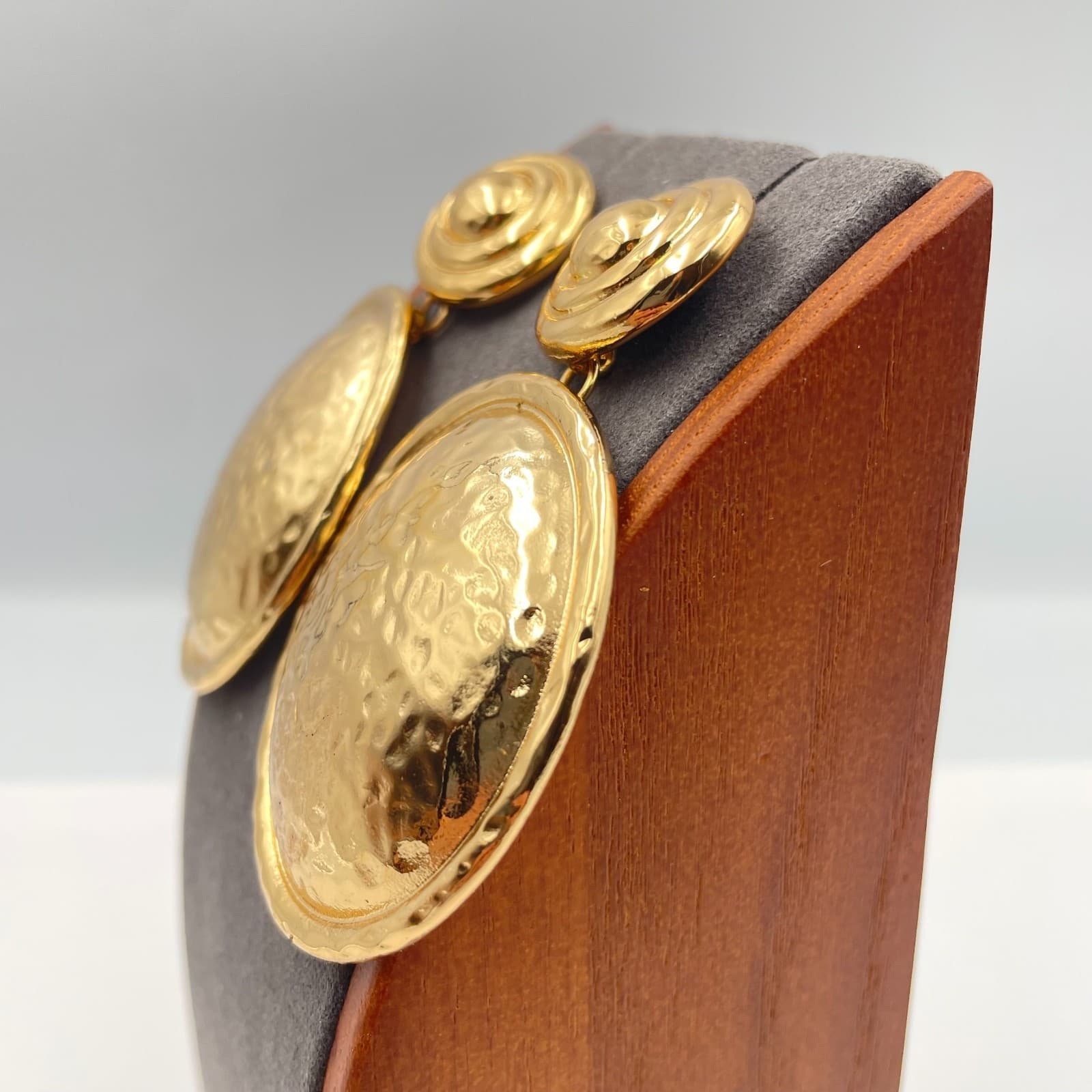 Vintage 90s 8 Other Reasons Gold Hammered Oval Drop Earrings Large Statement - Thumbnail 7