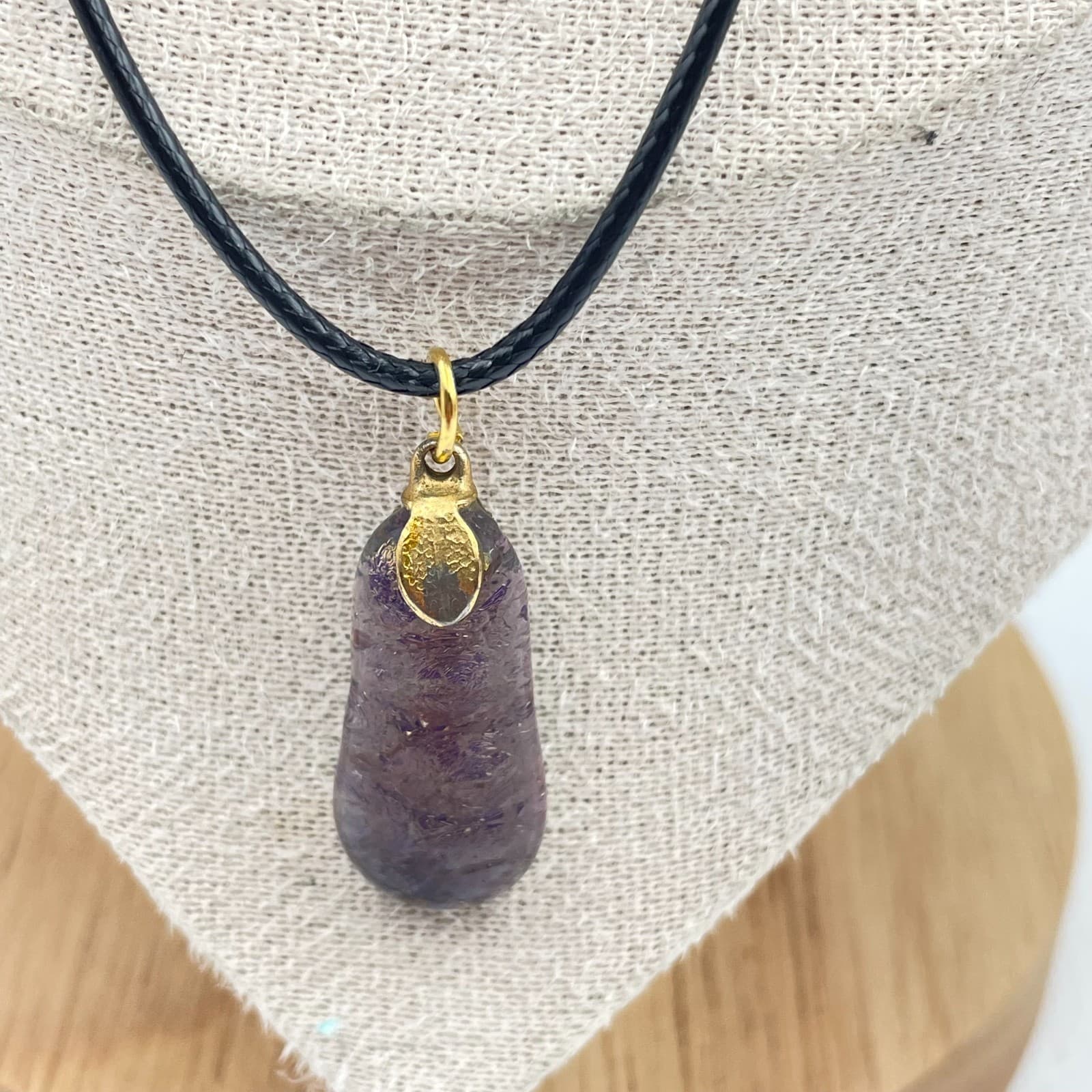 Vintage 90s Dichroic Glass Pendant Necklace Gold Foil Art Glass Cord Jewelry - Thumbnail 4