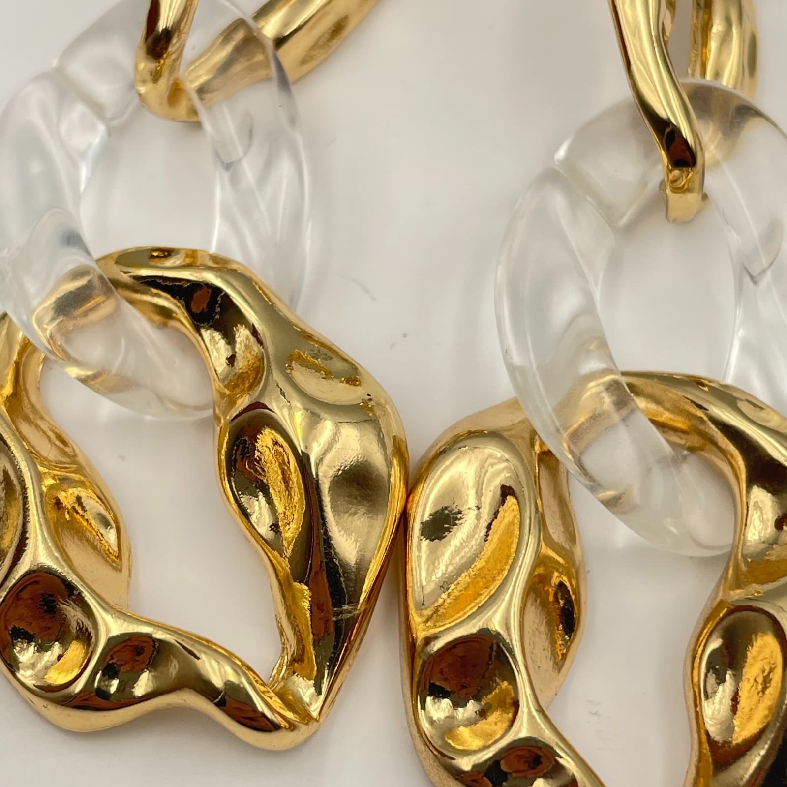 Vintage 90s 80R 8 Other Reasons Gold Tone Glass Link Dangle Earrings Chunky - Thumbnail 3