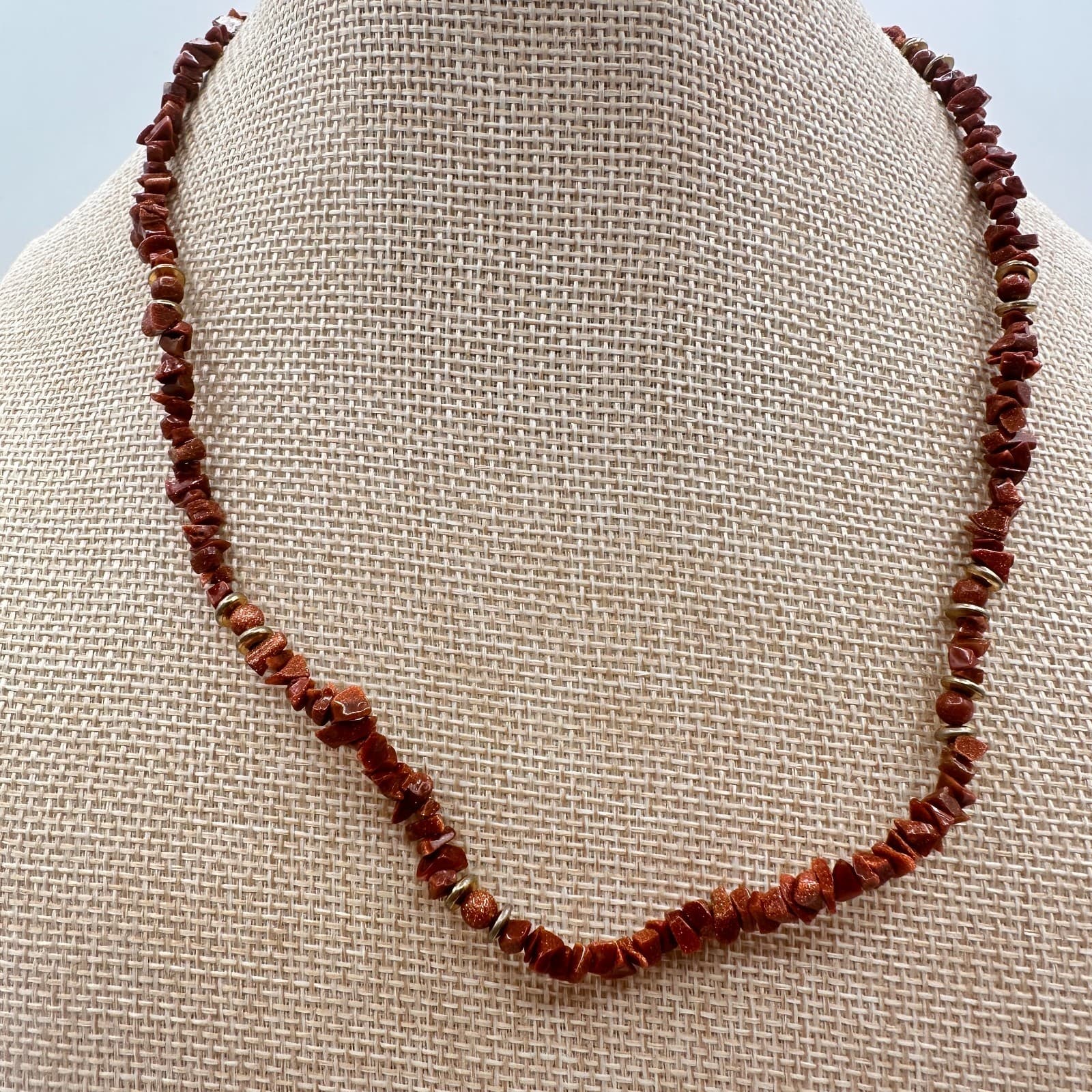 VTG Y2K Gold Tone Brown Chip Beaded Statement Necklace Women's Classic Jewelry - Thumbnail 2