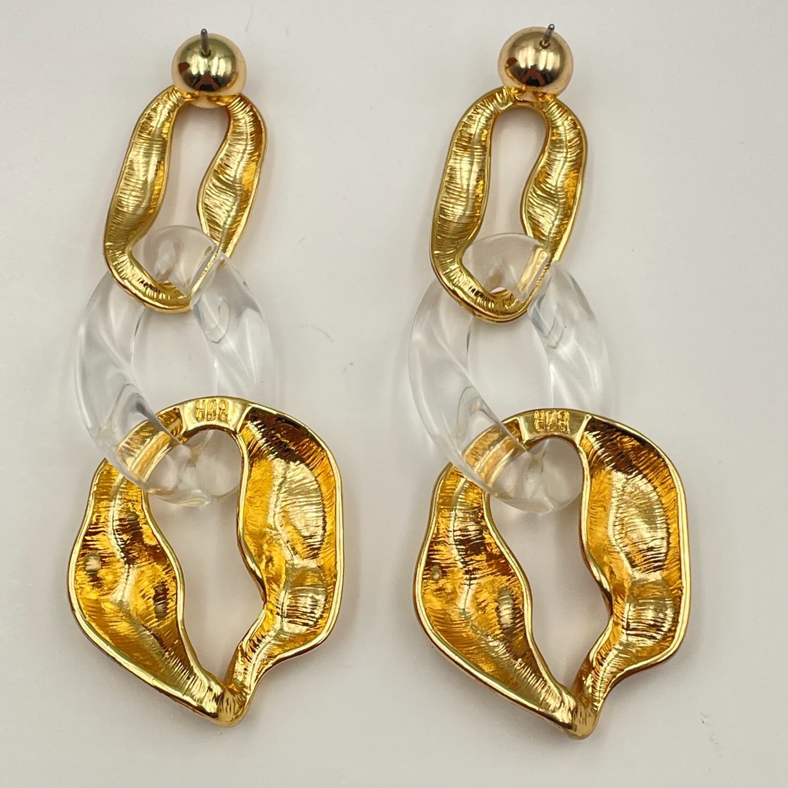 Vintage 90s 80R 8 Other Reasons Gold Tone Glass Link Dangle Earrings Chunky - Thumbnail 6