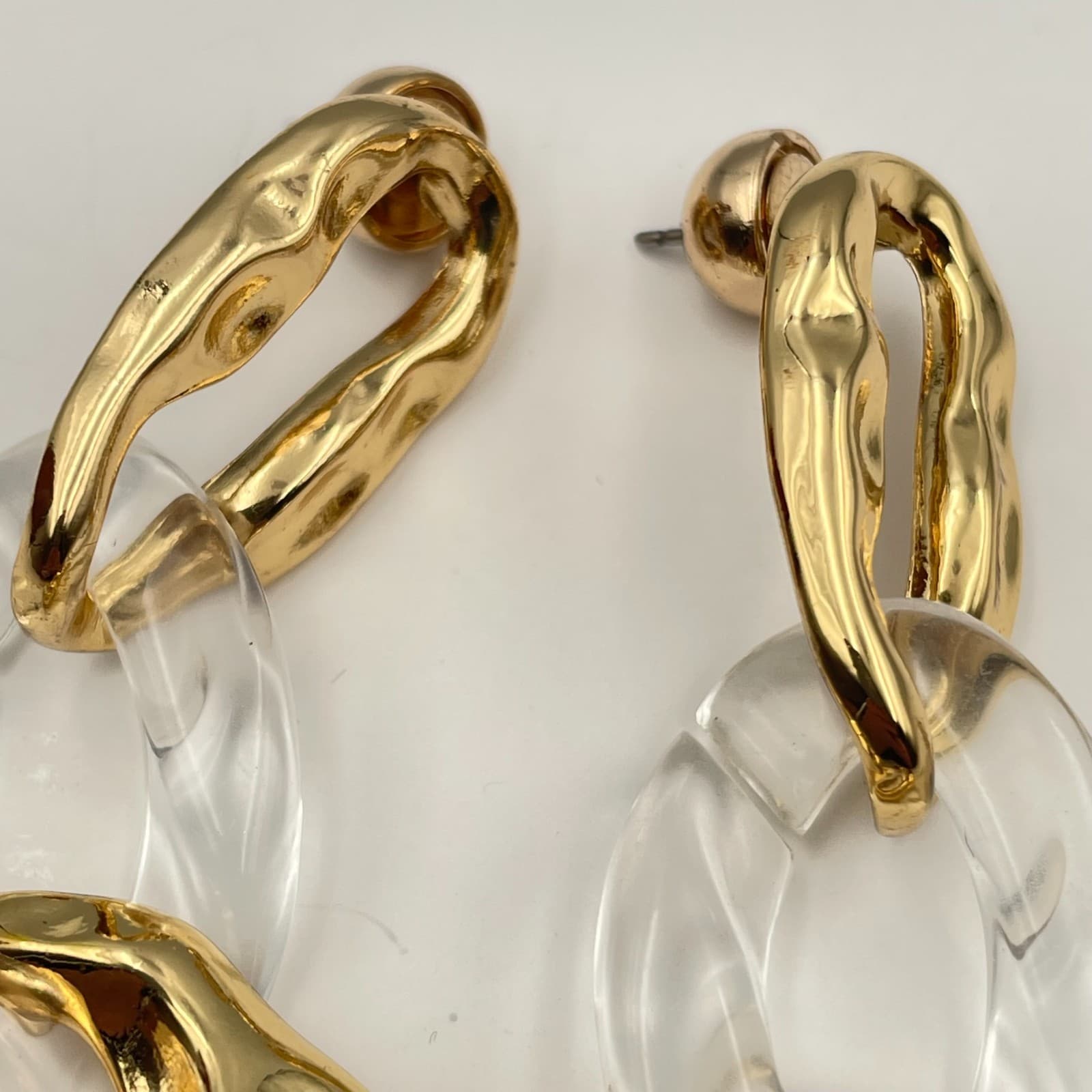 Vintage 90s 80R 8 Other Reasons Gold Tone Glass Link Dangle Earrings Chunky - Thumbnail 4