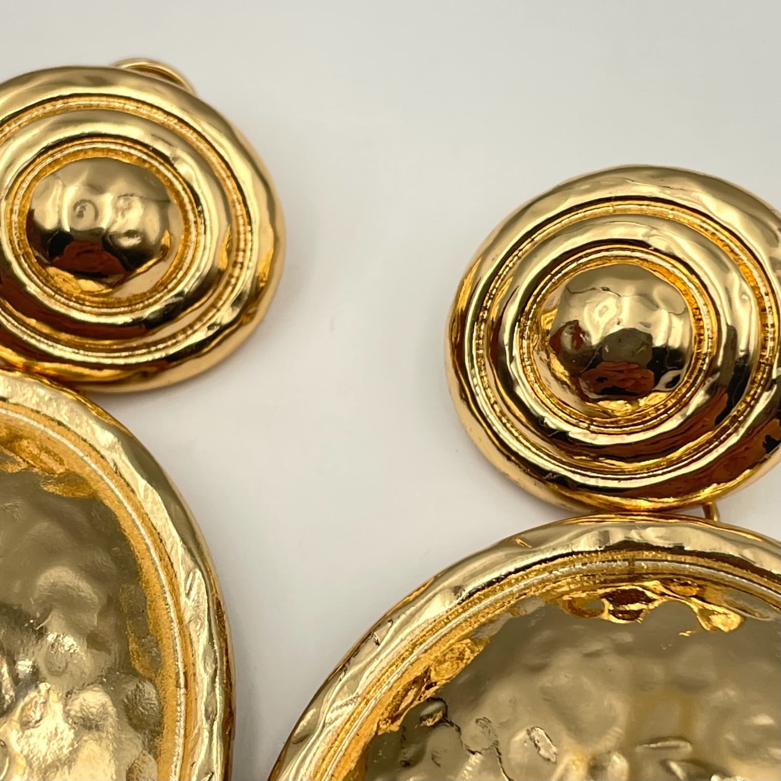 Vintage 90s 8 Other Reasons Gold Hammered Oval Drop Earrings Large Statement - Thumbnail 3