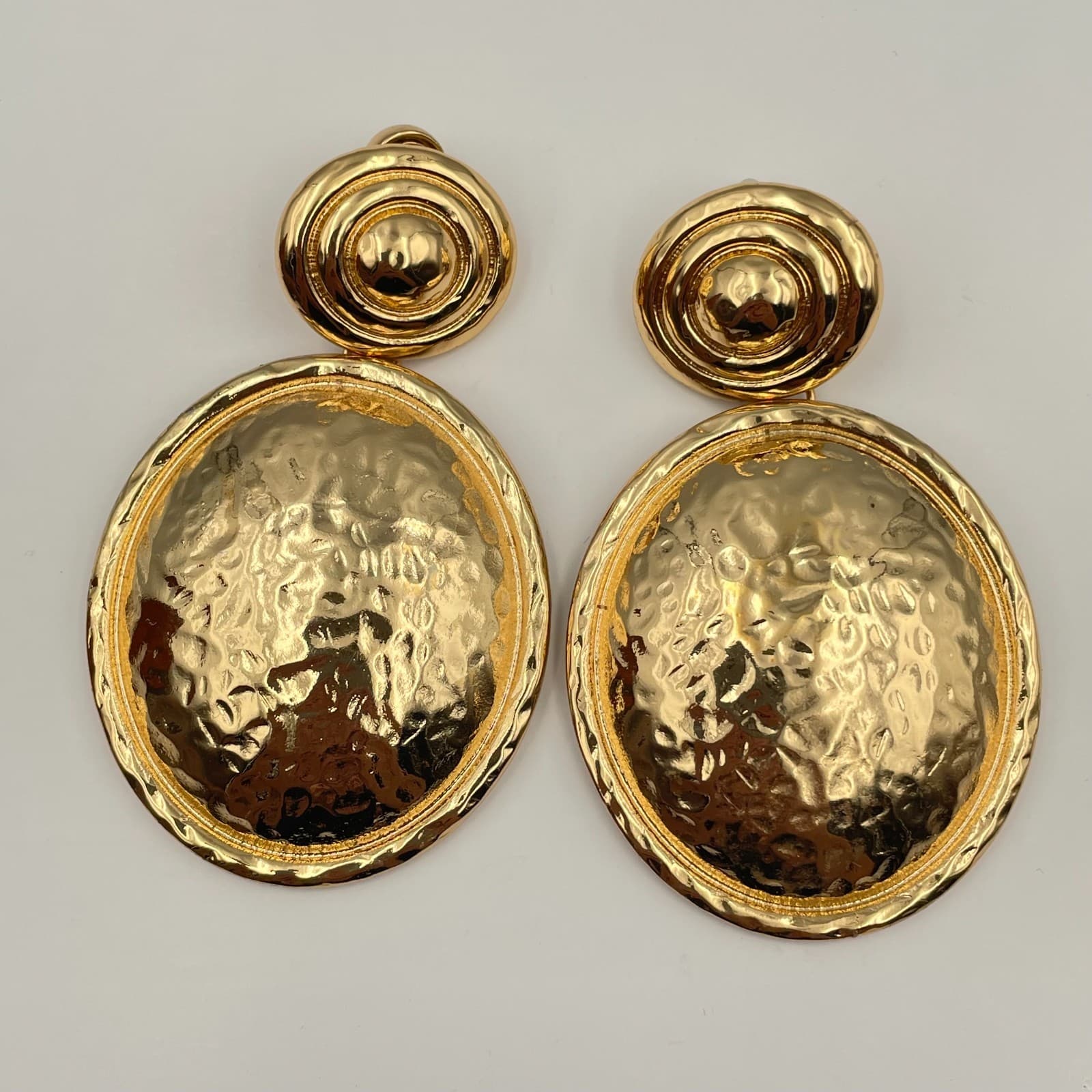 Vintage 90s 8 Other Reasons Gold Hammered Oval Drop Earrings Large Statement - Image 1