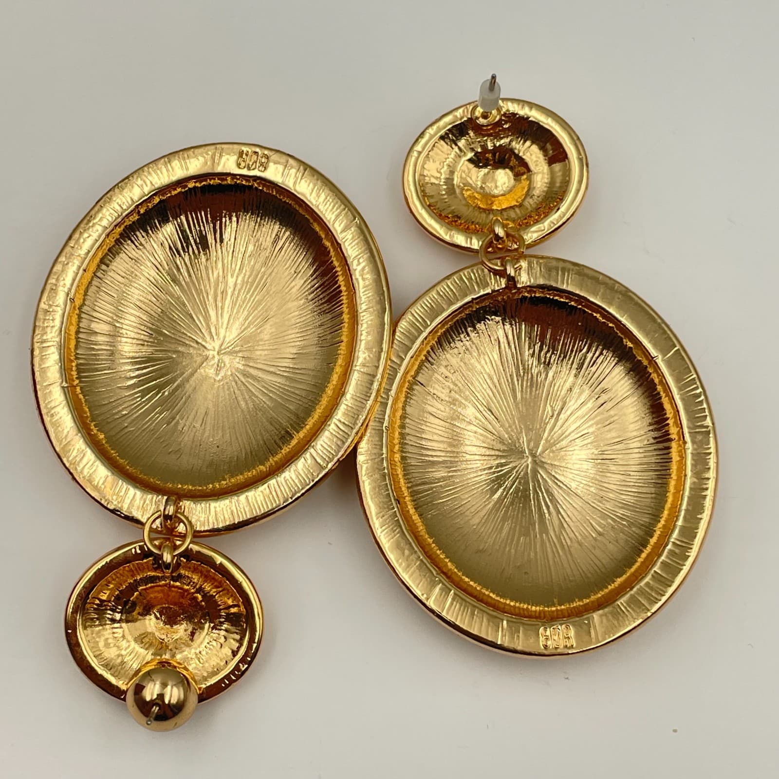 Vintage 90s 8 Other Reasons Gold Hammered Oval Drop Earrings Large Statement - Thumbnail 4