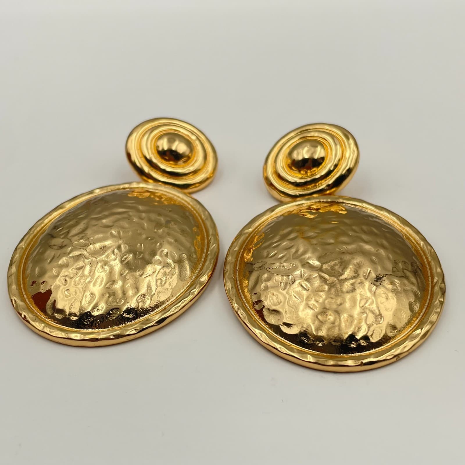 Vintage 90s 8 Other Reasons Gold Hammered Oval Drop Earrings Large Statement - Thumbnail 2