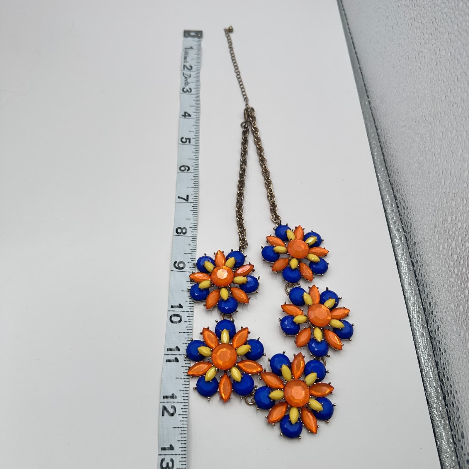 Vintage Y2K Gold Tone Glass Stone Floral Bib Statement Necklace Women's Jewelry - Thumbnail 9