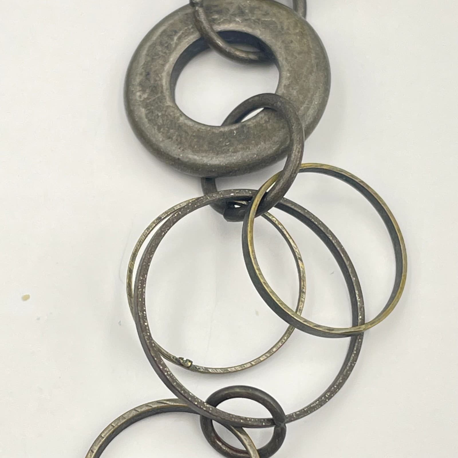 Vintage 90s Long Dangle Hoop Earrings Antique Bronze Tone Circles Boho Jewelry - Thumbnail 5